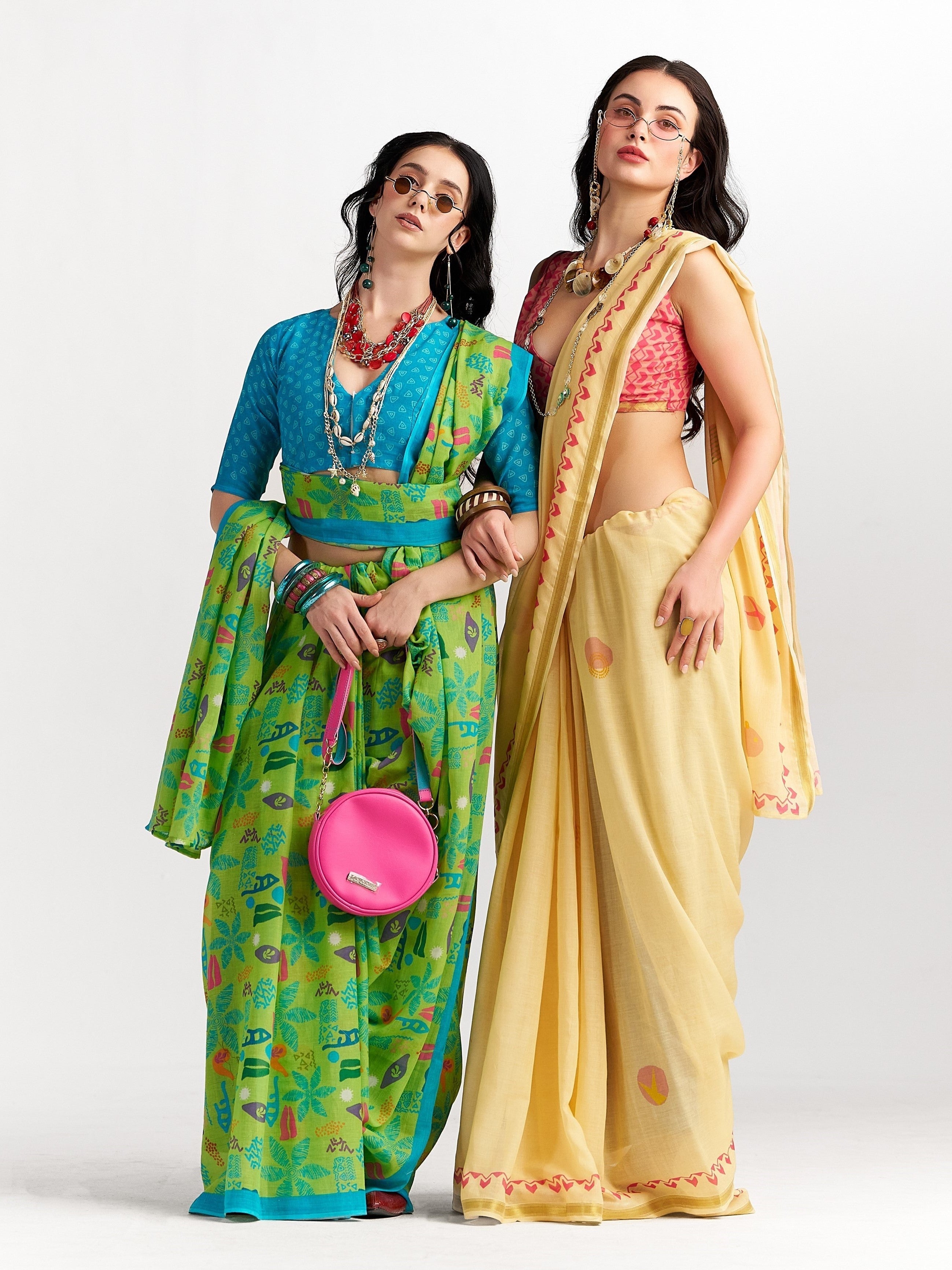 PASTEL YELLOW MULMUL COTTON LIVA DIGITAL PRINTED SAREE