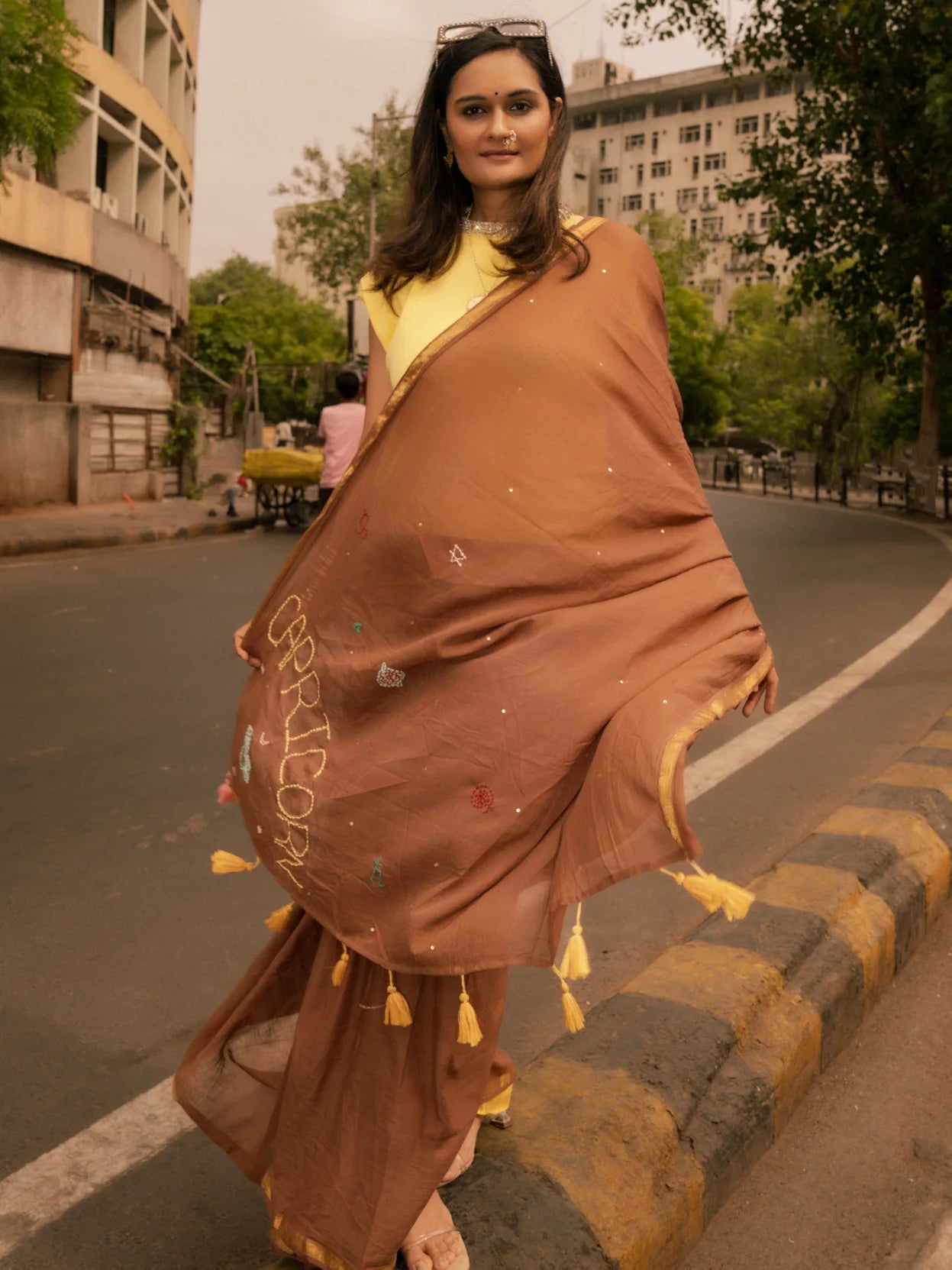 PAYAL SHAH PATEL IN VISCOSE MUL CAPRICORN VEDIC ZODIAC HAND EMBROIDERED SAREE