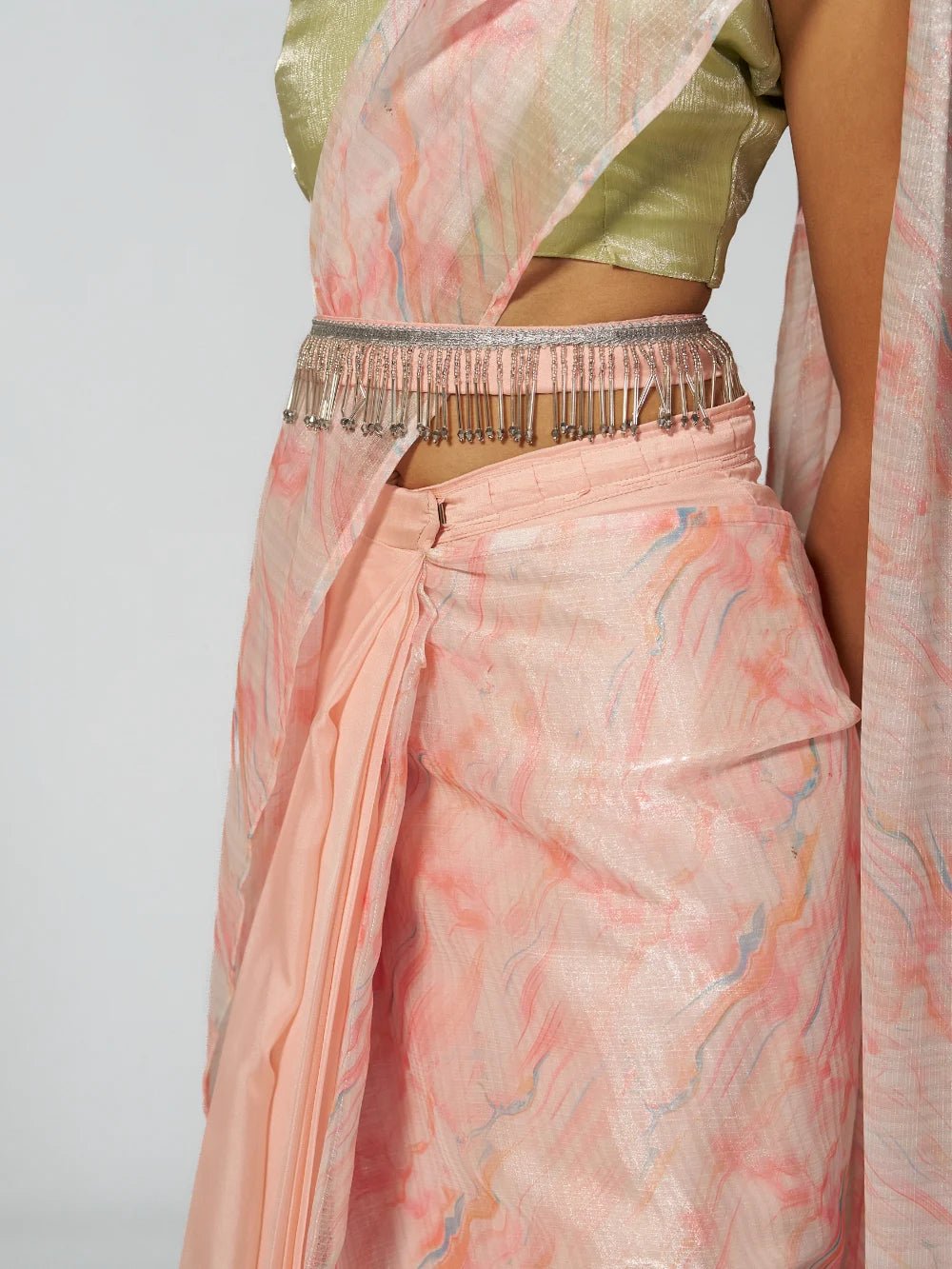 PEACH MORGANITE SOFT ORGANZA READY TO WEAR SAREE