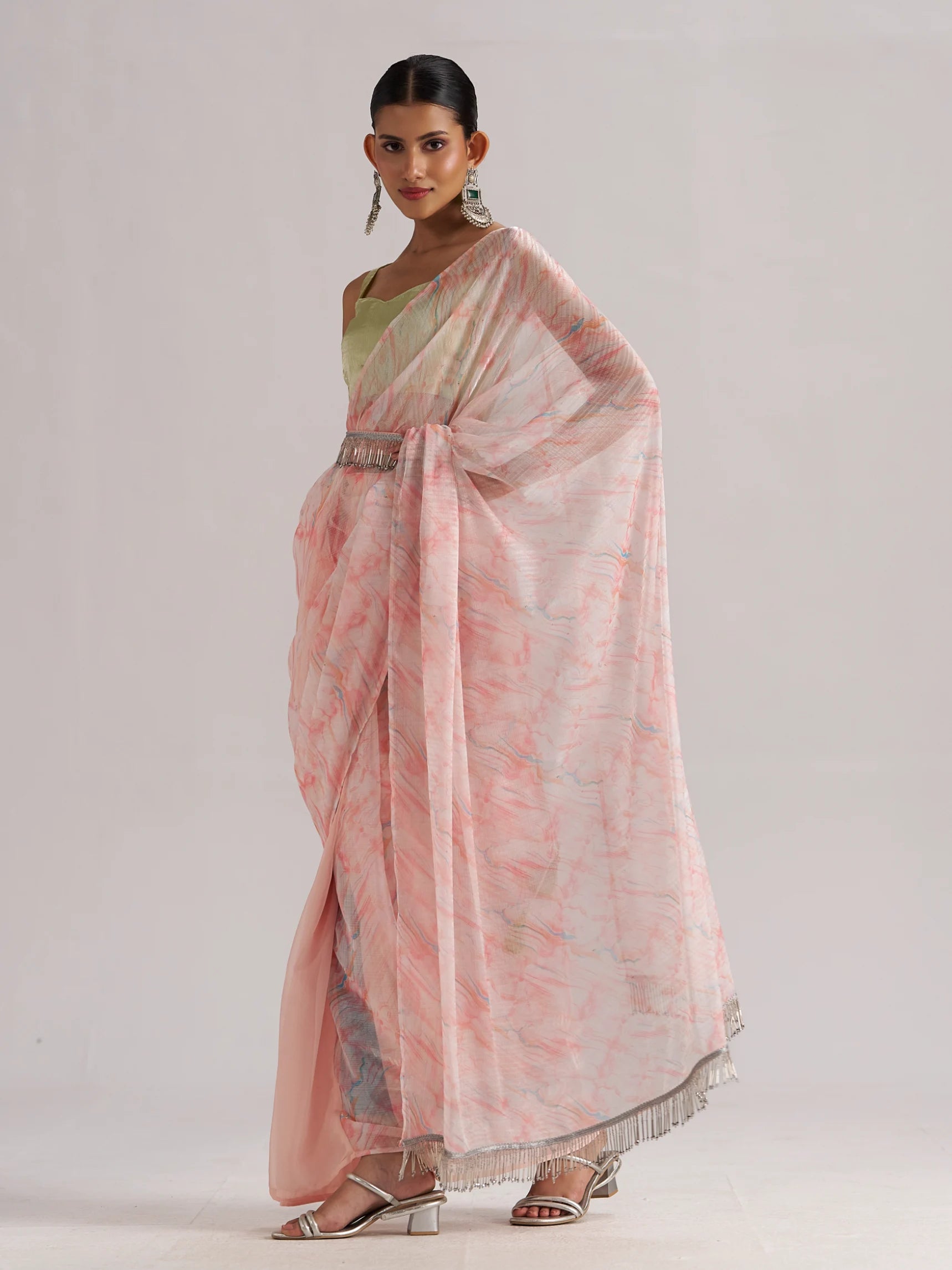 PEACH MORGANITE SOFT ORGANZA READY TO WEAR SAREE