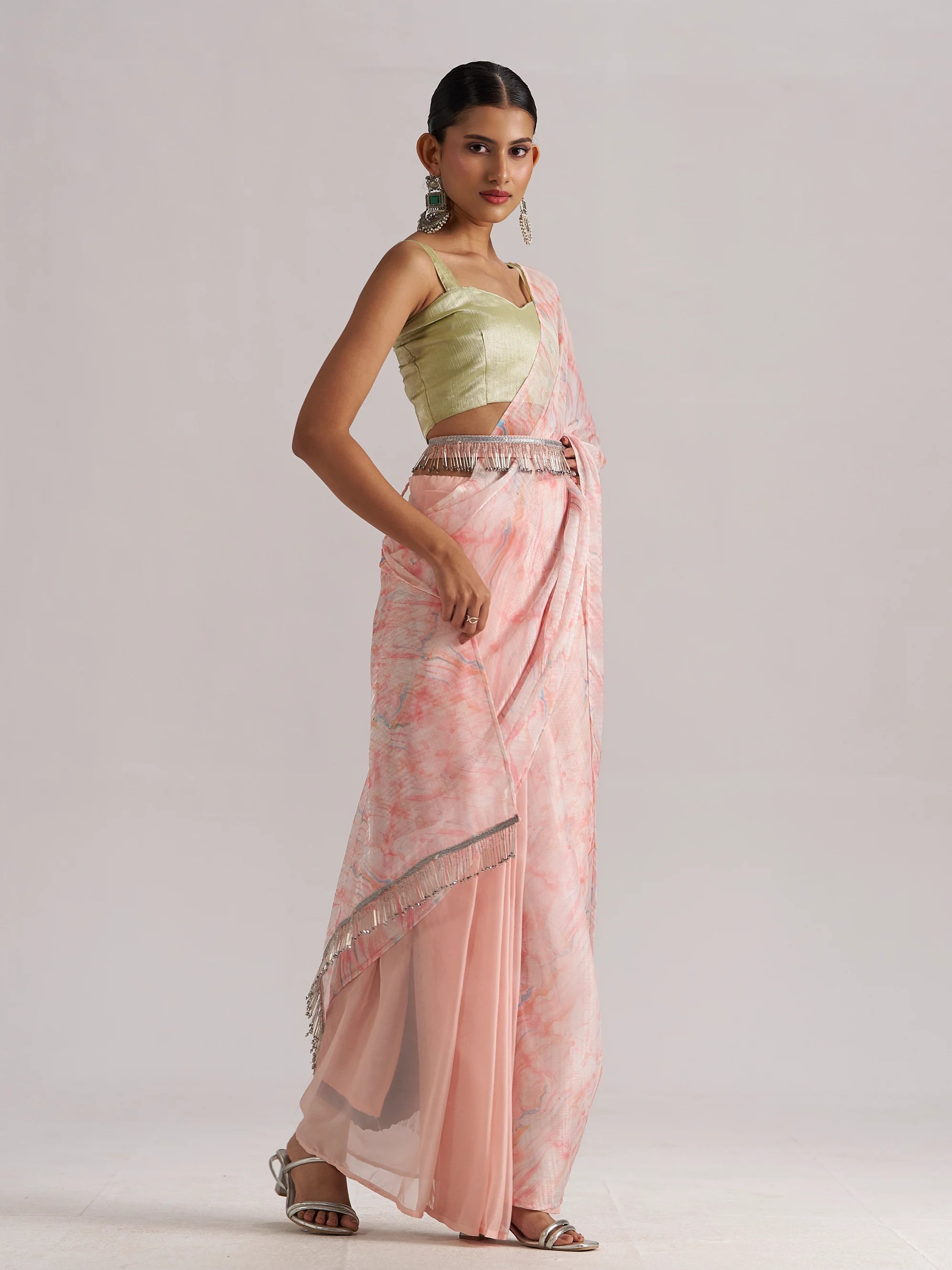 PEACH MORGANITE SOFT ORGANZA READY TO WEAR SAREE