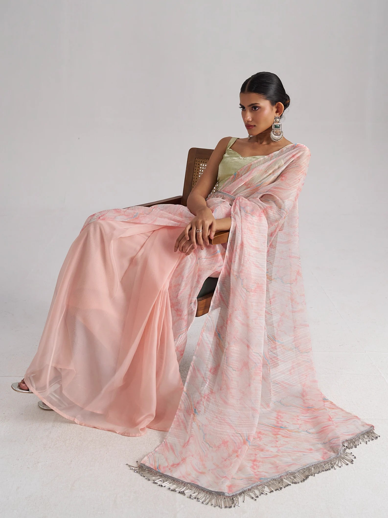 PEACH MORGANITE SOFT ORGANZA READY TO WEAR SAREE