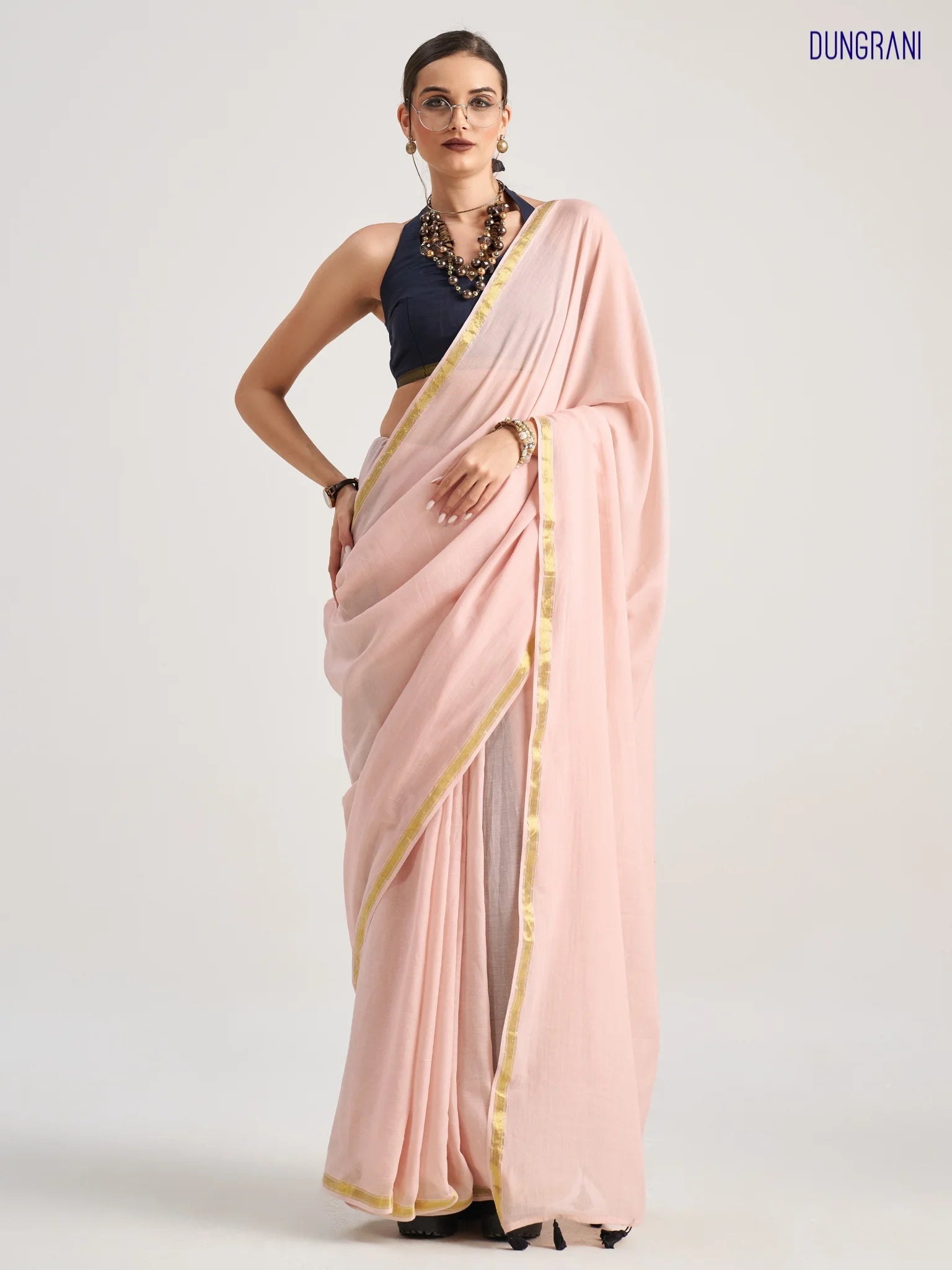 PEACH SHADE VISCOSE MUL LIVA SOLID SAREE