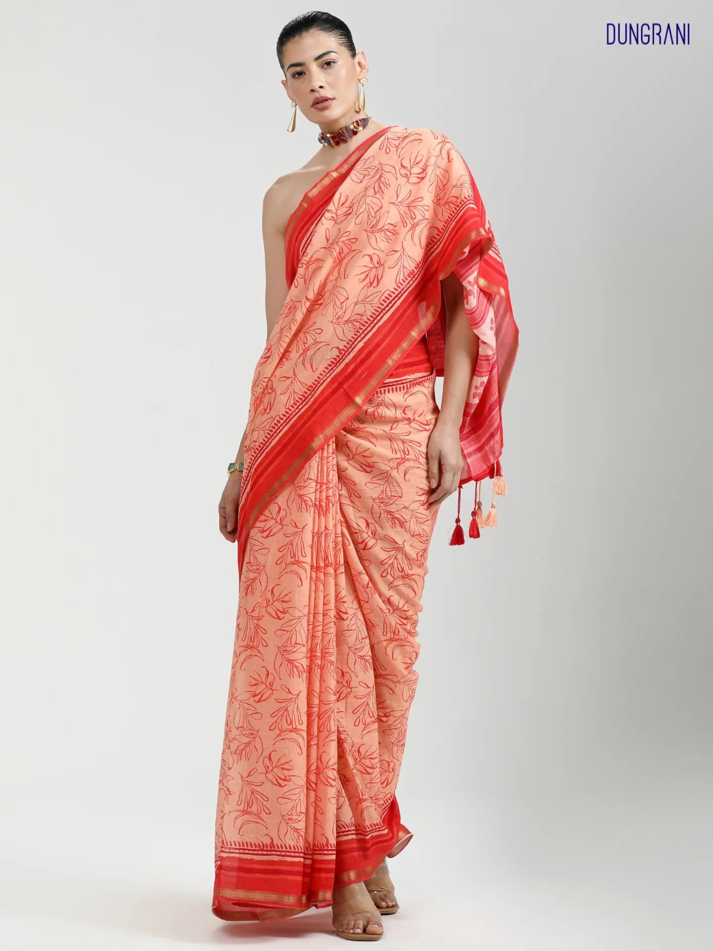 PEACH MULMUL COTTON DIGITAL PRINTED SAREE