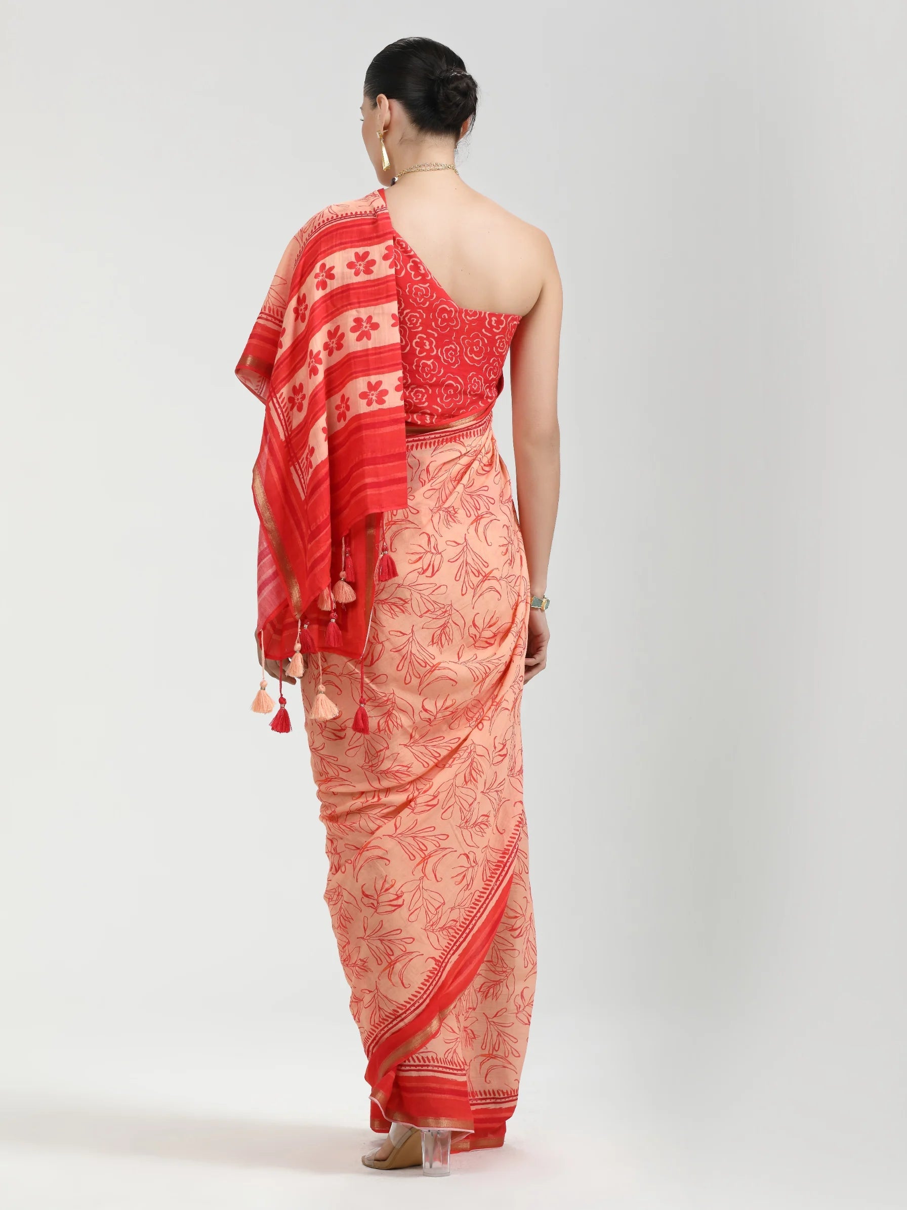 PEACH MULMUL COTTON DIGITAL PRINTED SAREE
