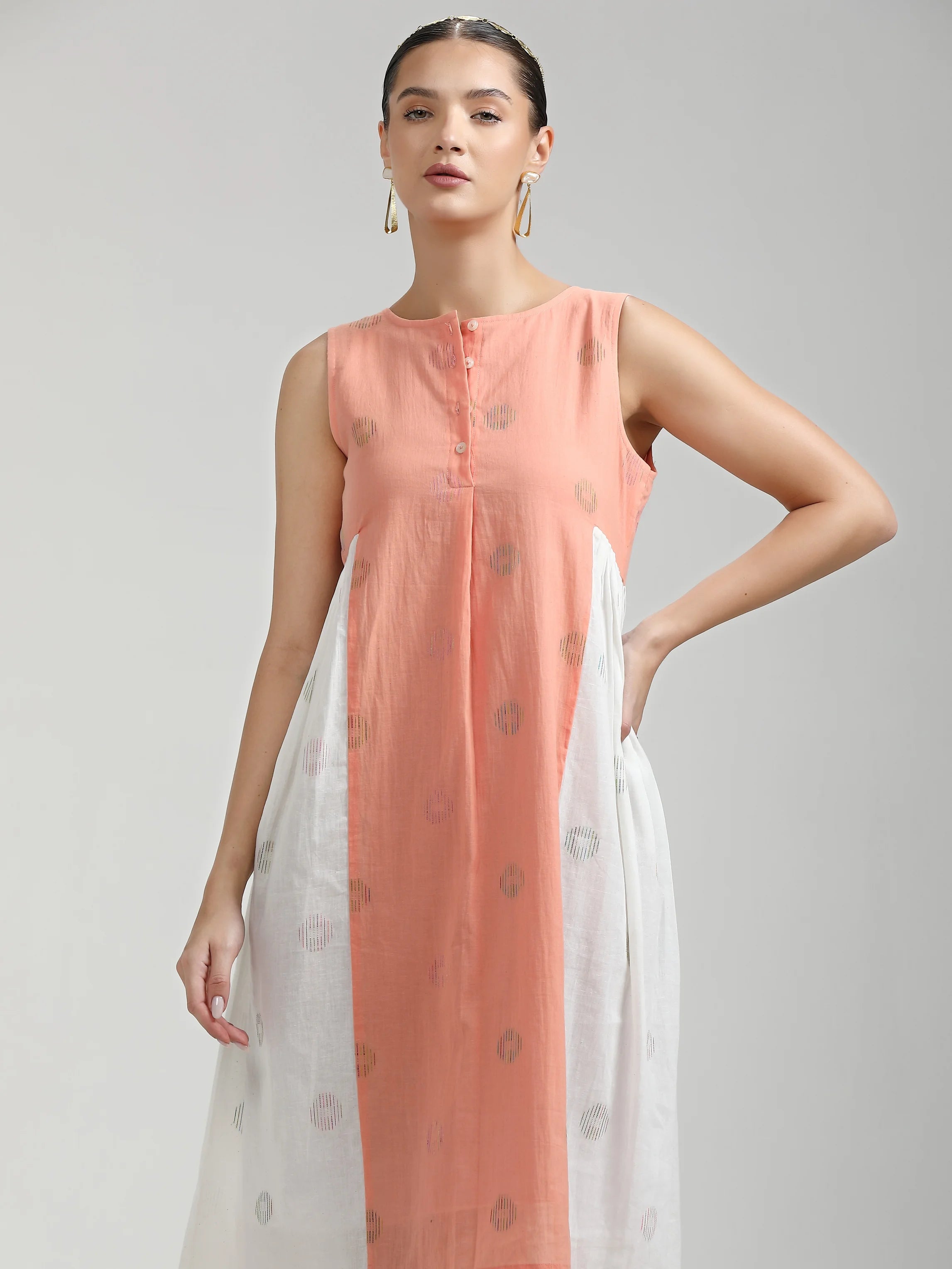 PEACH & WHITE CC COIN DYED KURTI
