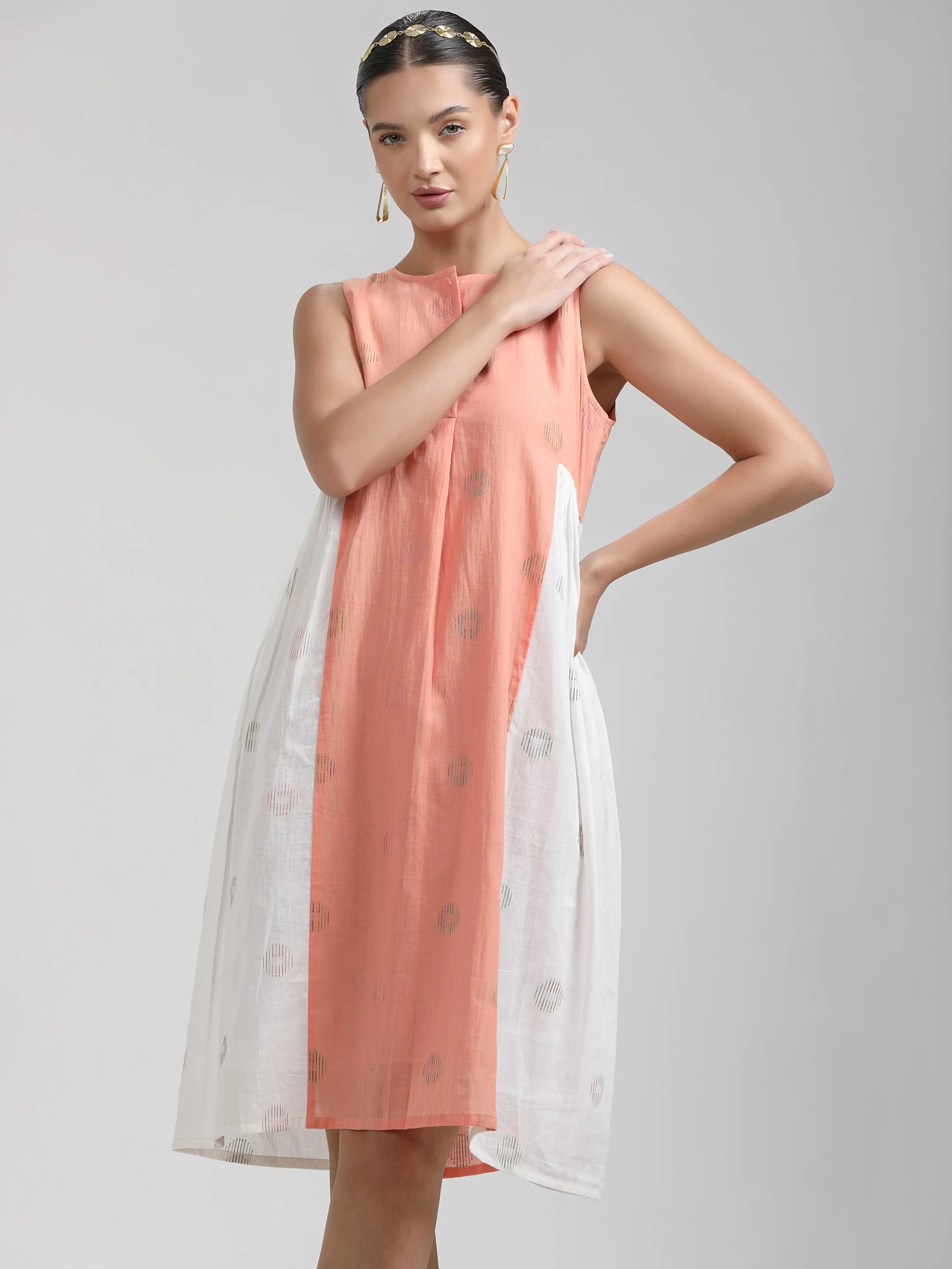 PEACH & WHITE CC COIN DYED KURTI