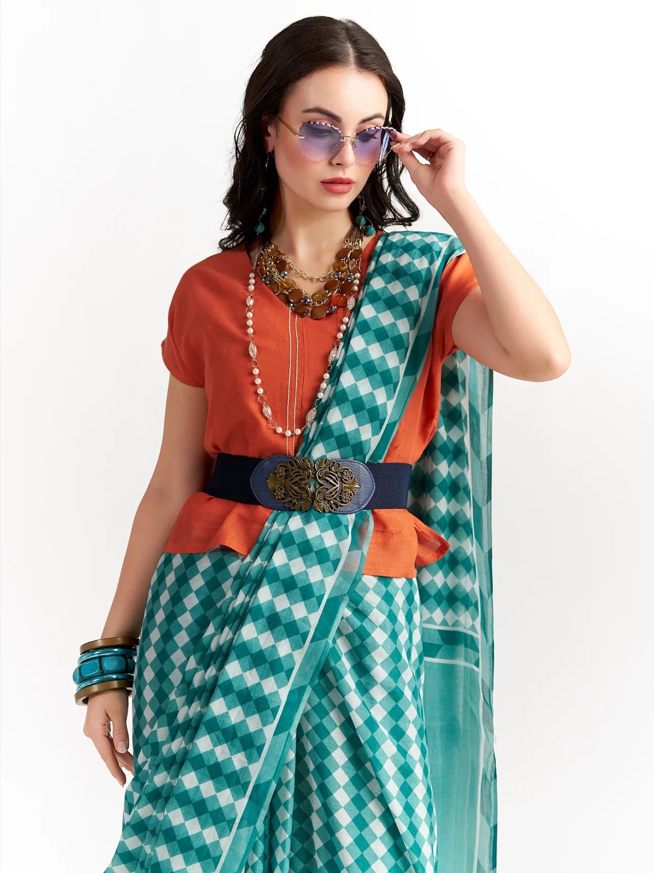 PERSIAN GREEN VISCOSE MUL LIVA DIGITAL PRINTED SAREE