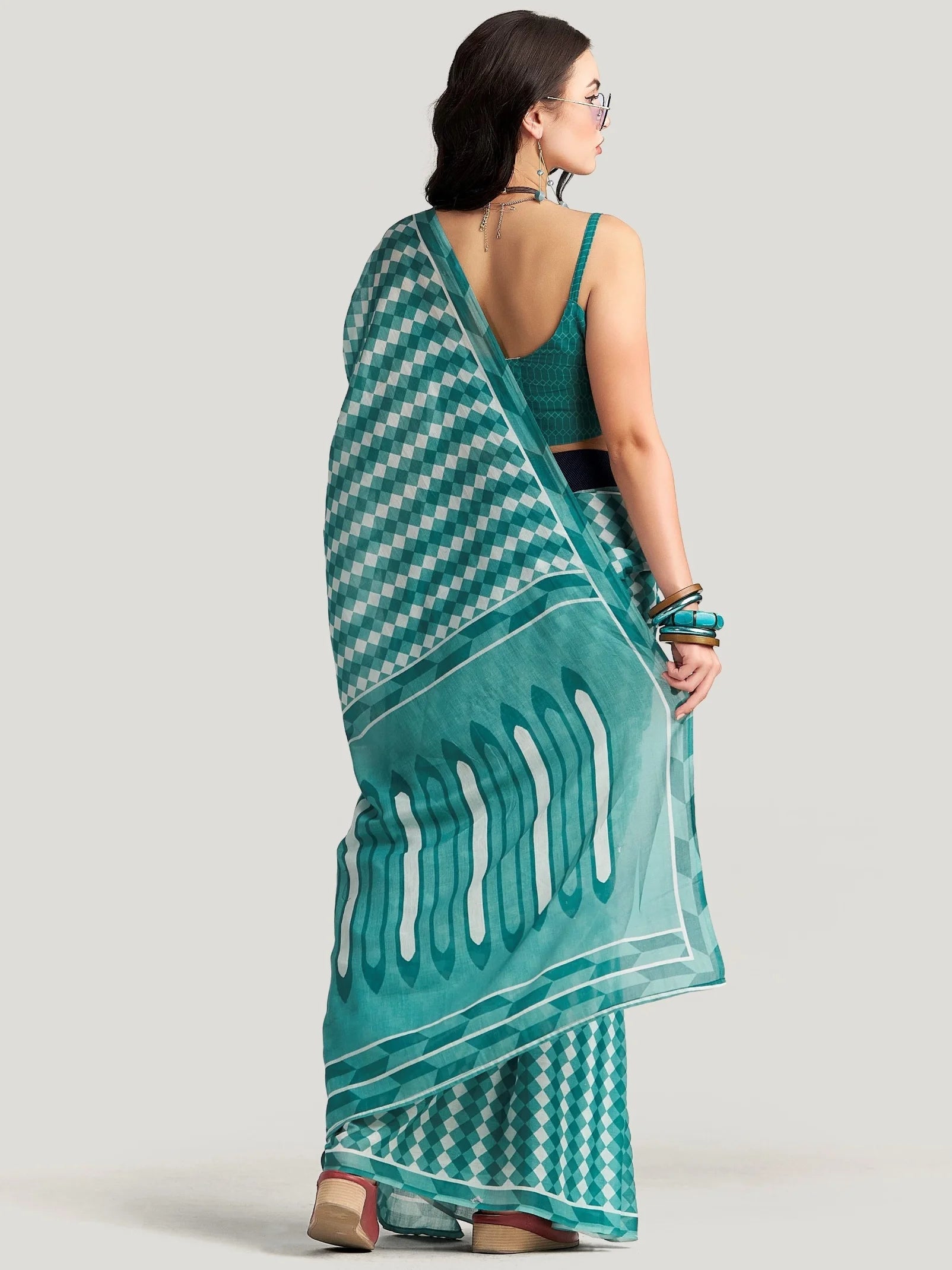 PERSIAN GREEN VISCOSE MUL LIVA DIGITAL PRINTED SAREE