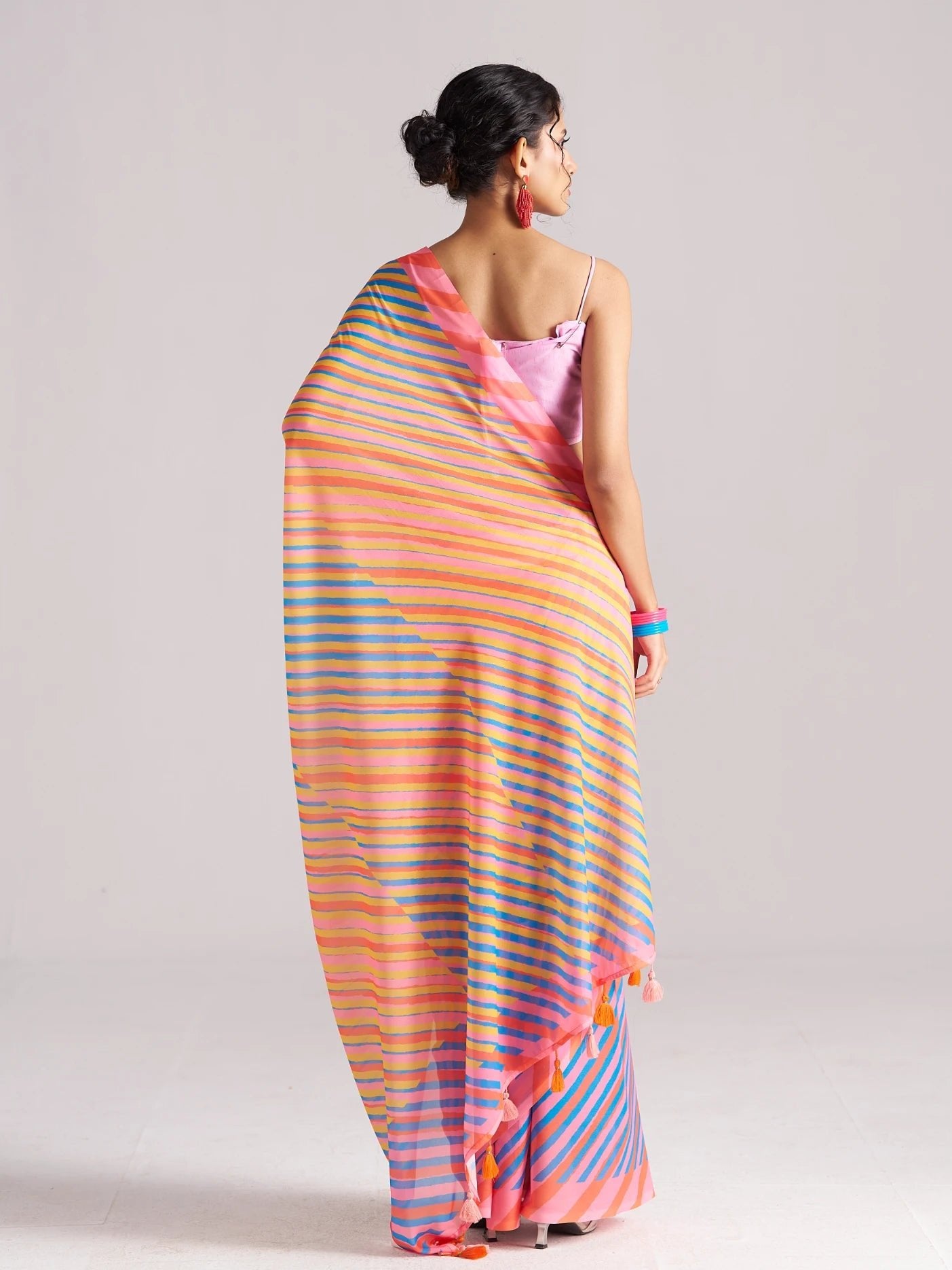 PINK & ORANGE GEORGETTE SPARKLE LAHERIYA DIGITAL PRINTED SAREE