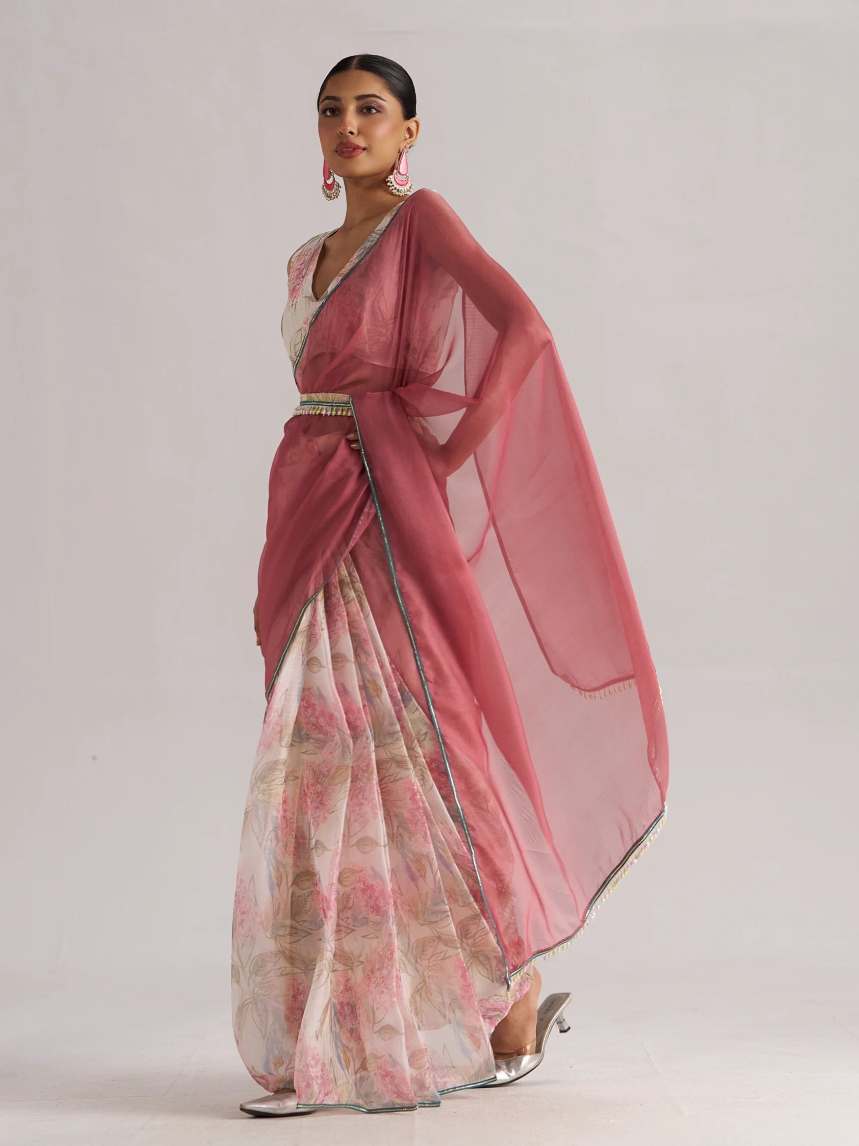 PINK SAPPHIRE SOFT ORGANZA READY TO WEAR SAREE