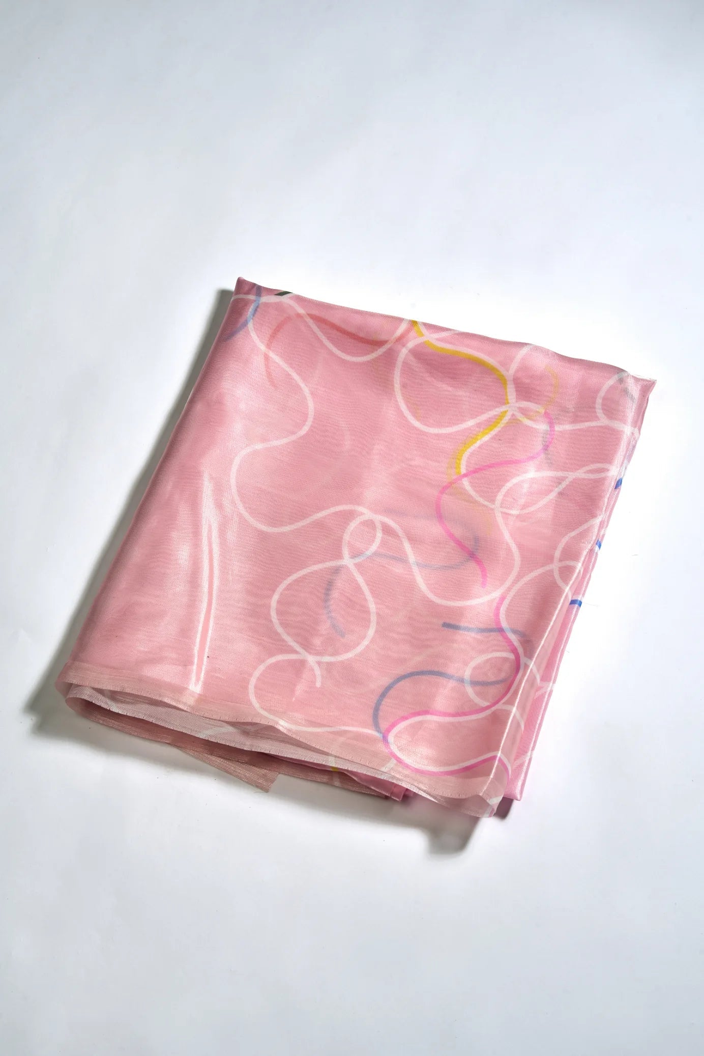 PINK SATIN MESSY THREADS TO RAINBOW SAREE