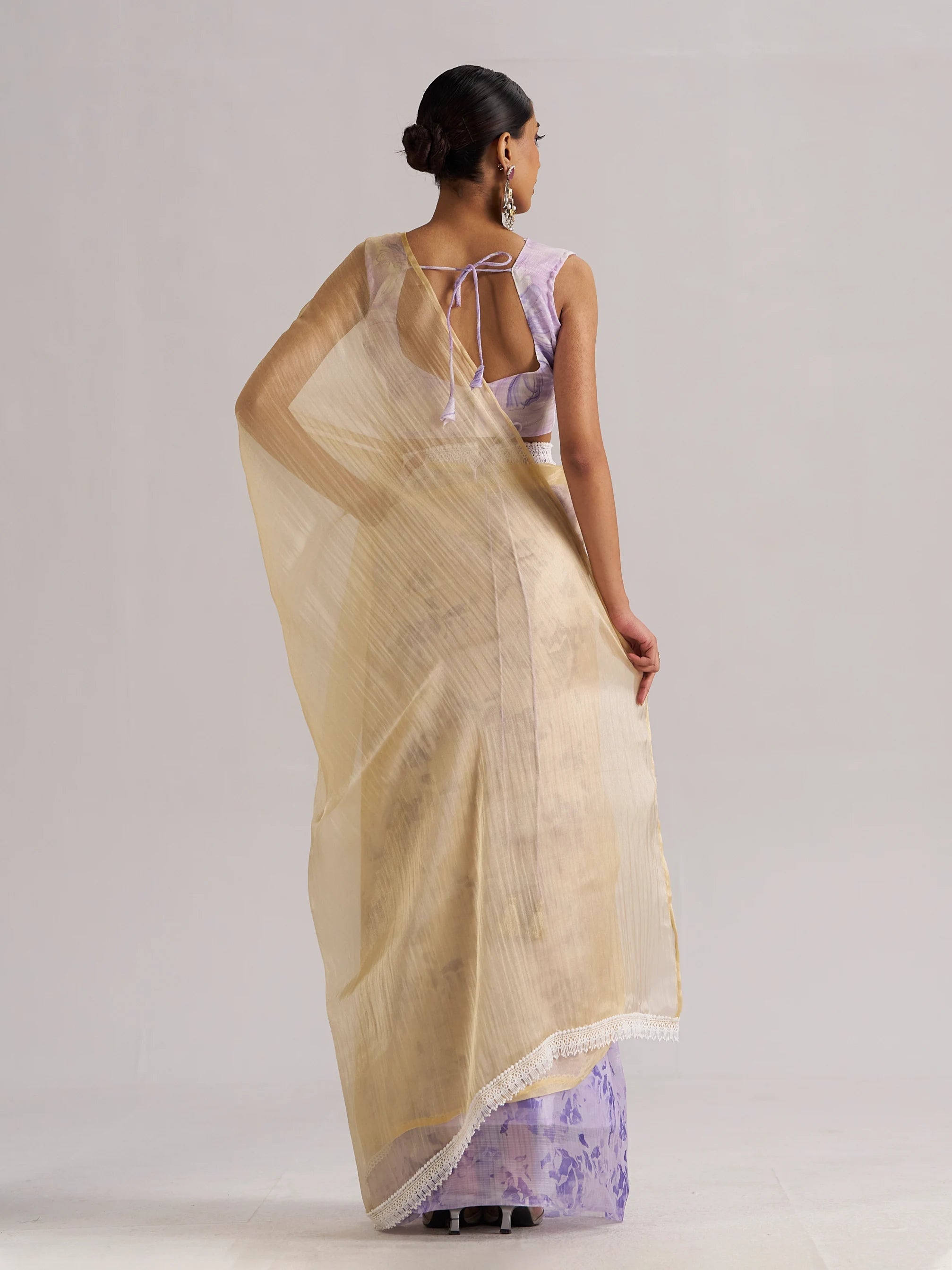 PURPLE & YELLOW HARMONY SOFT ORGANZA READY-TO-WEAR SAREE