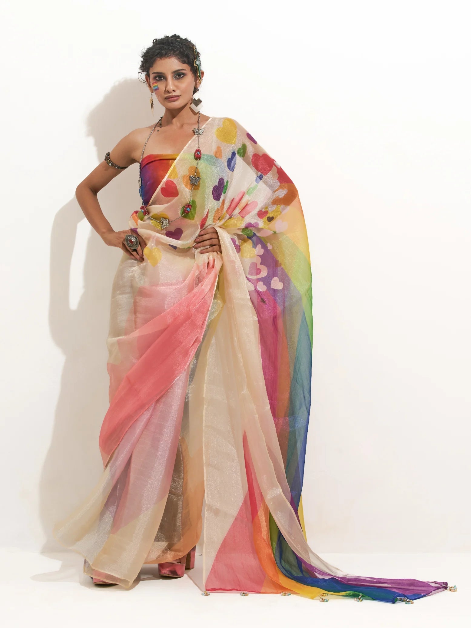 RAINBOW SHADED ORGANZA DIGITAL PRINTED SAREE