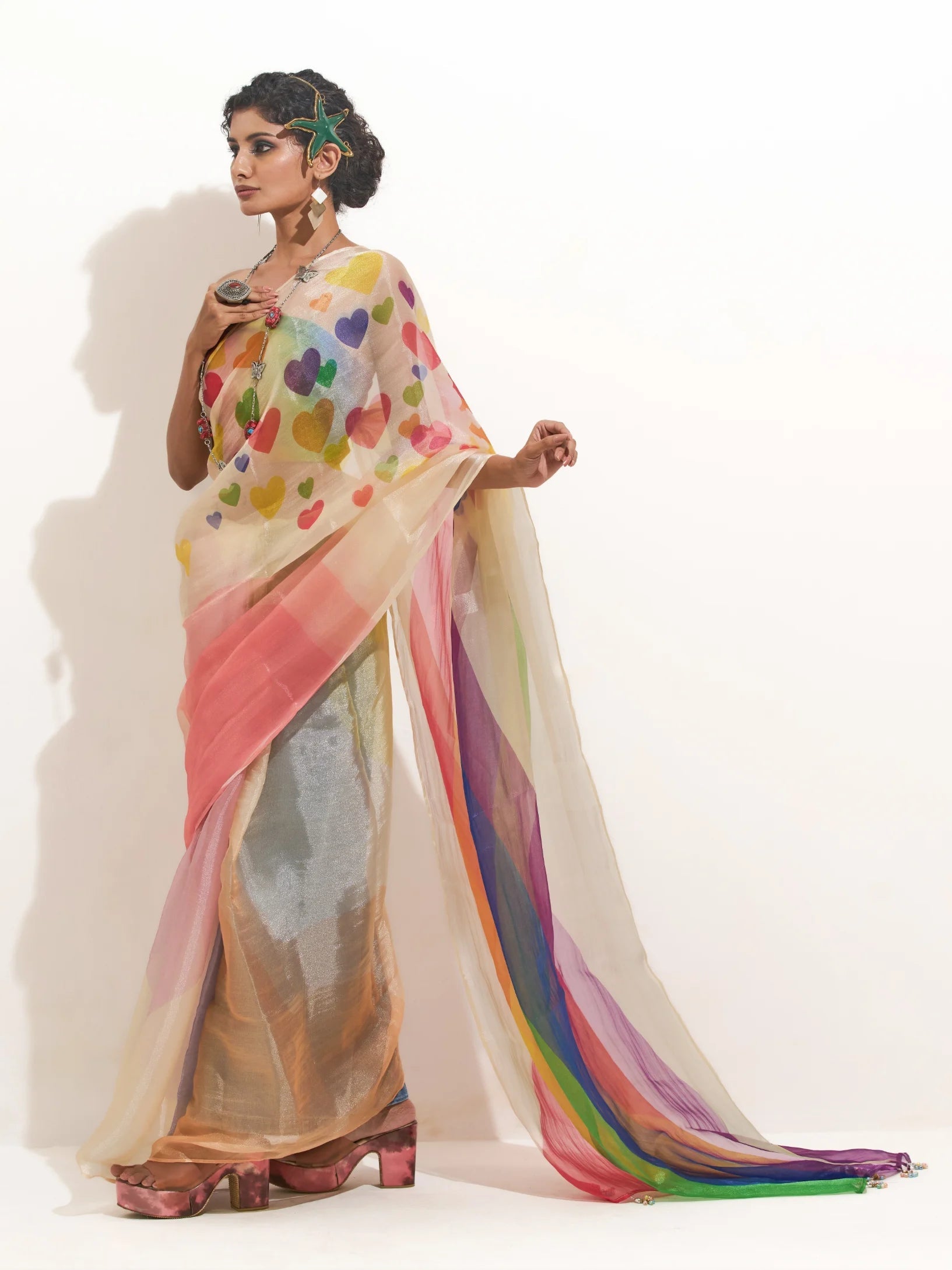 RAINBOW SHADED ORGANZA DIGITAL PRINTED SAREE