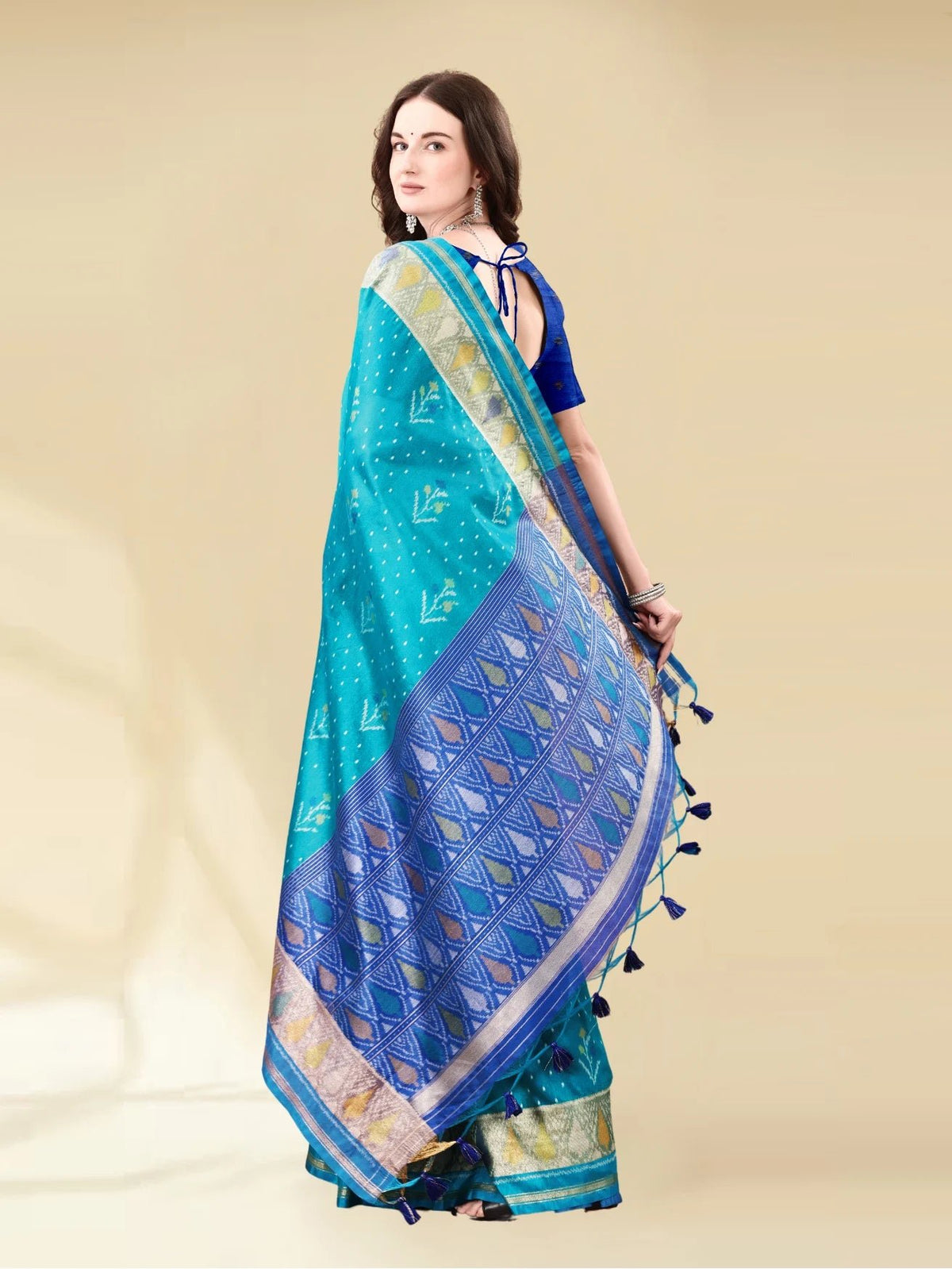 RAMA BLUE HANDWOVEN LEAF ART SILK SAREE