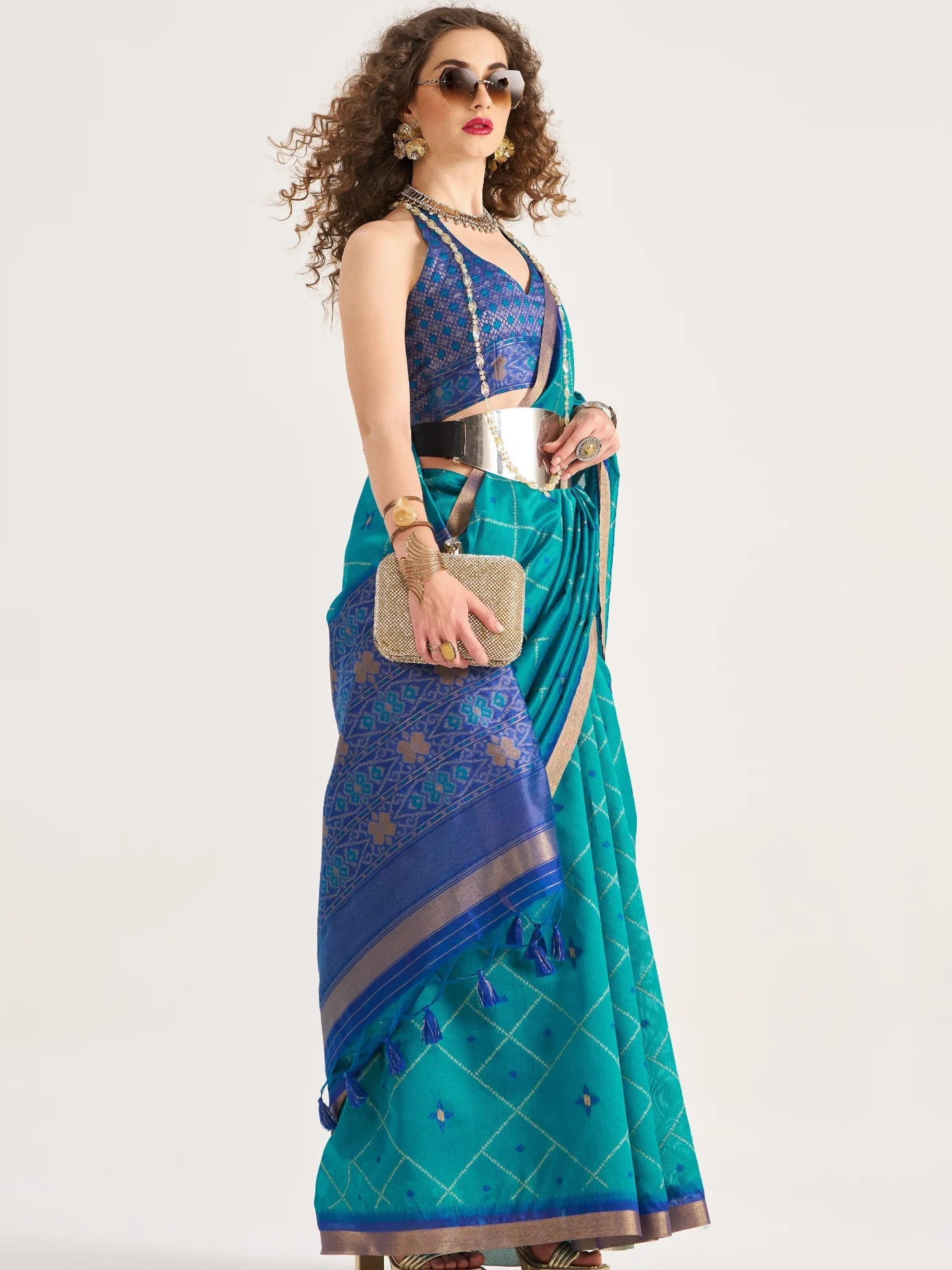 RAMA BLUE HANDWOVEN BUTTERFLY ART SILK SAREE