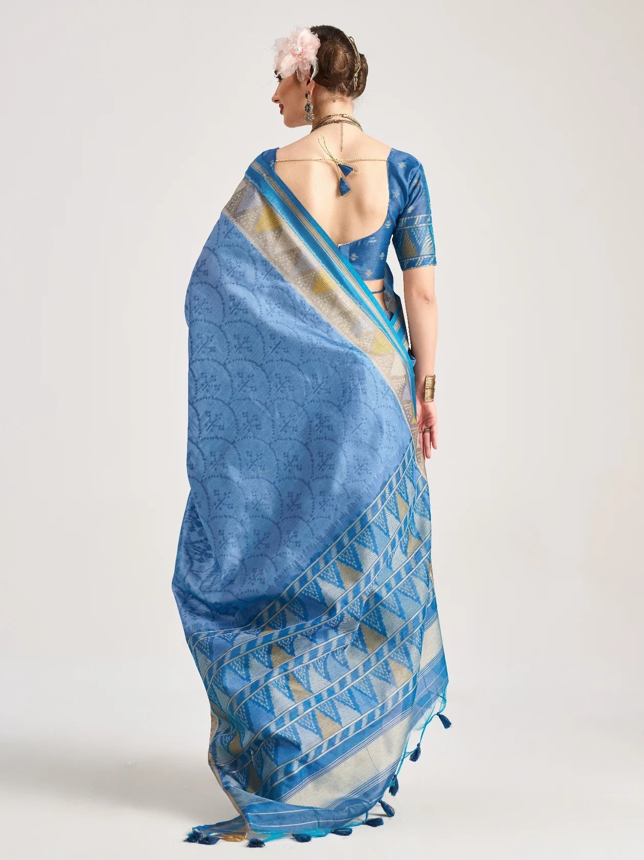 RAMA BLUE TRIANGLE ART SILK SAREE