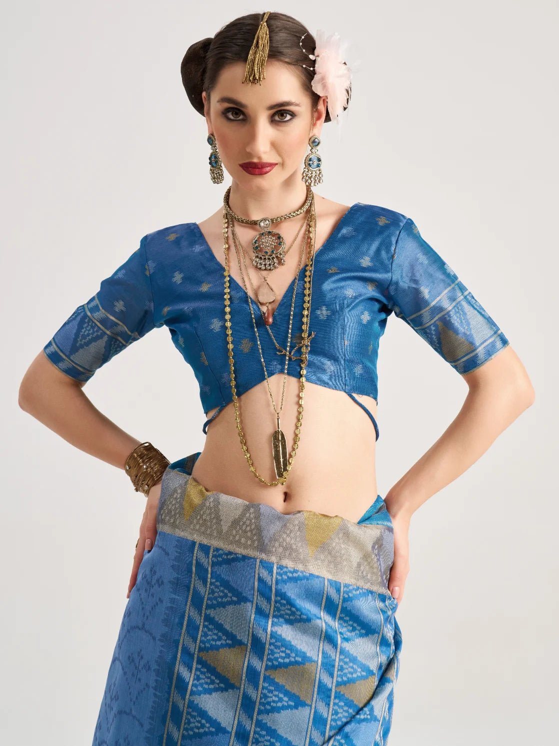 RAMA BLUE TRIANGLE ART SILK SAREE