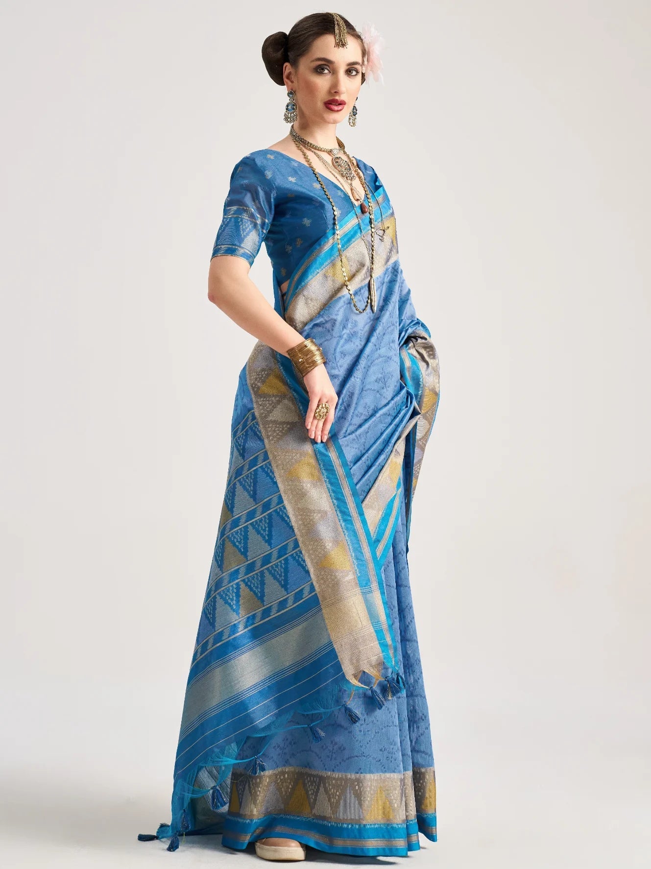 RAMA BLUE TRIANGLE ART SILK SAREE