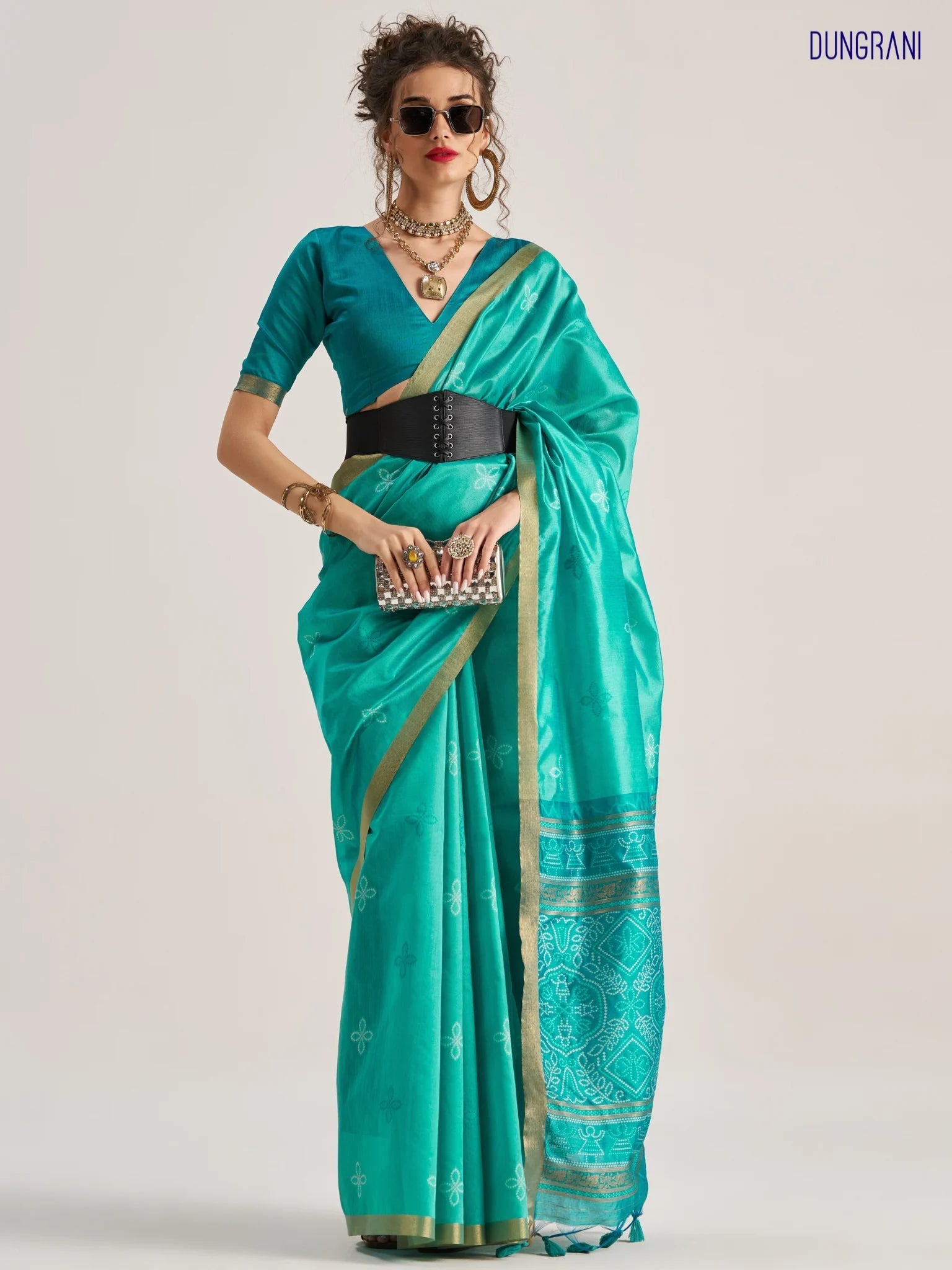 RAMA GREEN HANDWOVEN BANDHEJ ART SILK SAREE