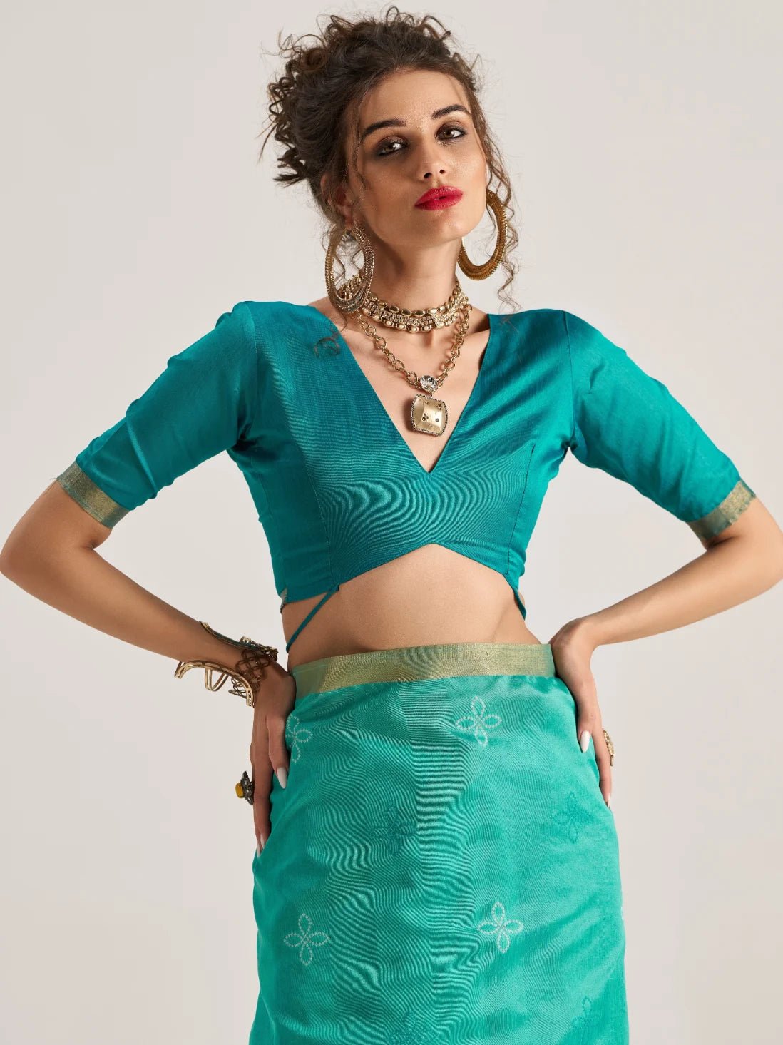 RAMA GREEN HANDWOVEN BANDHEJ ART SILK SAREE