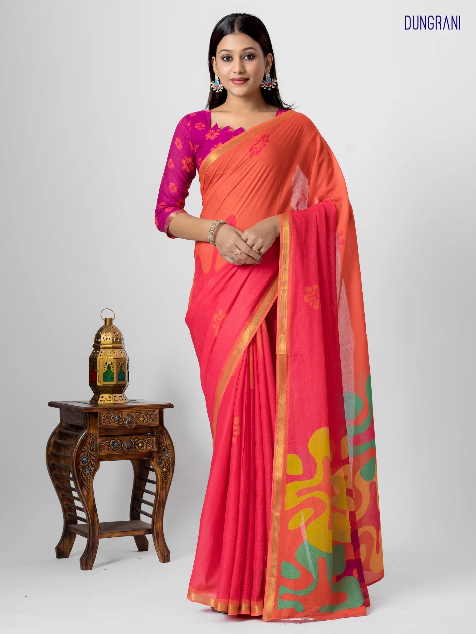 RANI & PEACH VISCOSE MUL LIVA DIGITAL PRINTED SAREE