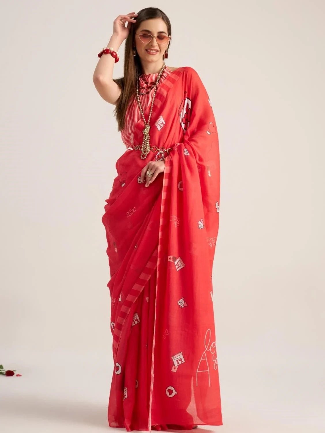 RED VISCOSE MUL LIVA DIGITAL PRINTED SAREE