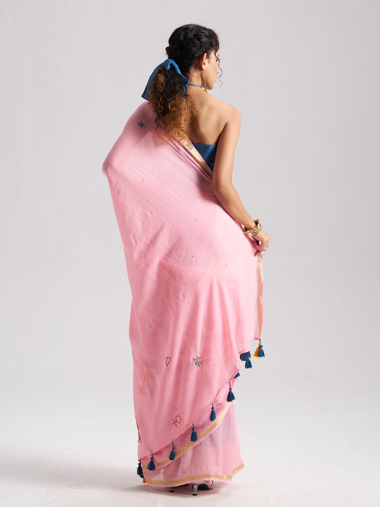 ROSE PINK VISCOSE MUL LIBRA CELESTIAL THREAD WORK SAREES