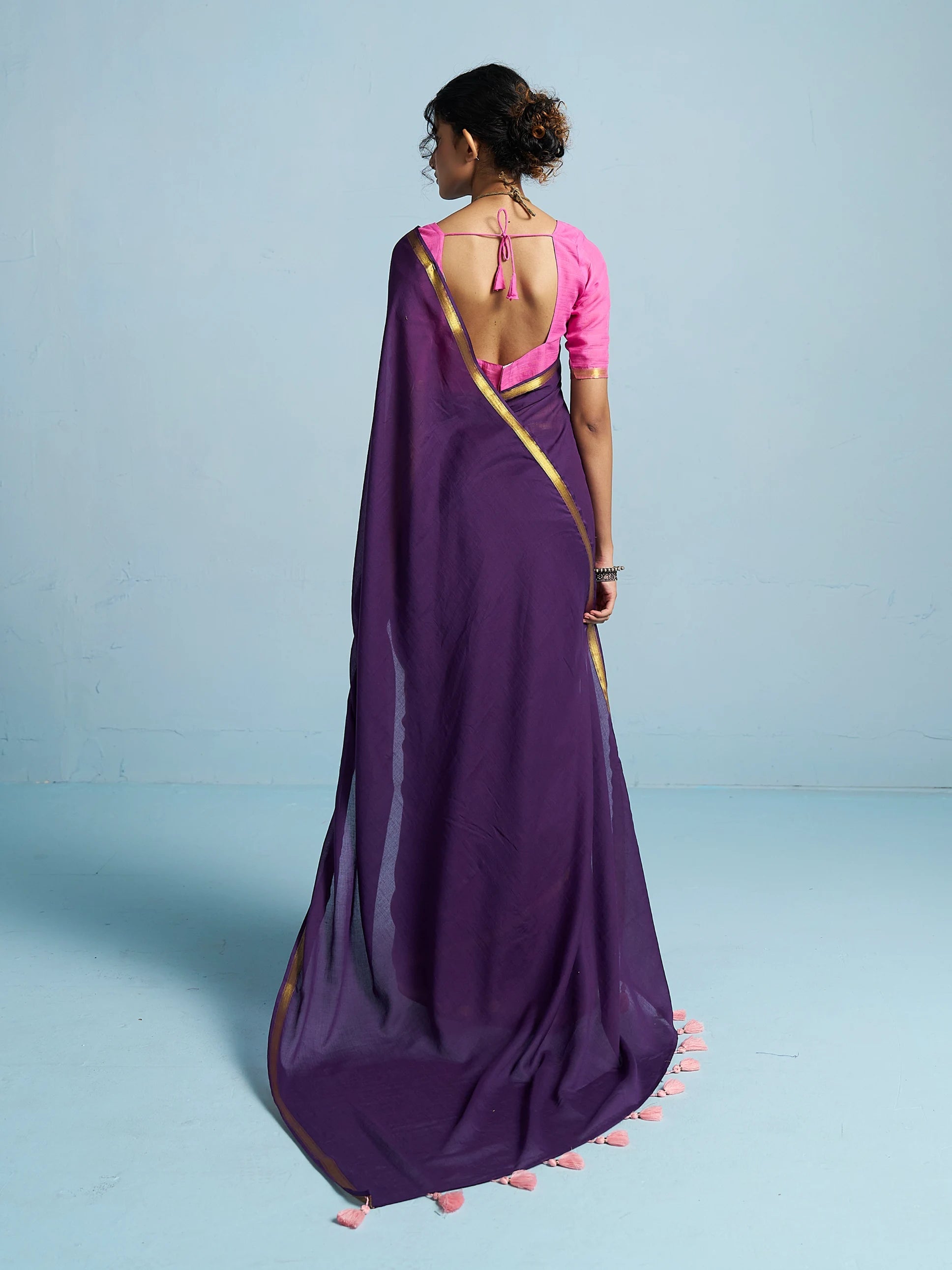 ROYAL PURPLE MULMUL COTTON LIVA SOLID SAREE