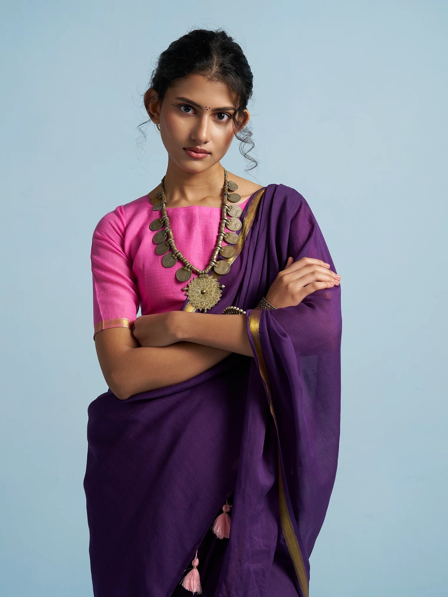 ROYAL PURPLE MULMUL COTTON LIVA SOLID SAREE