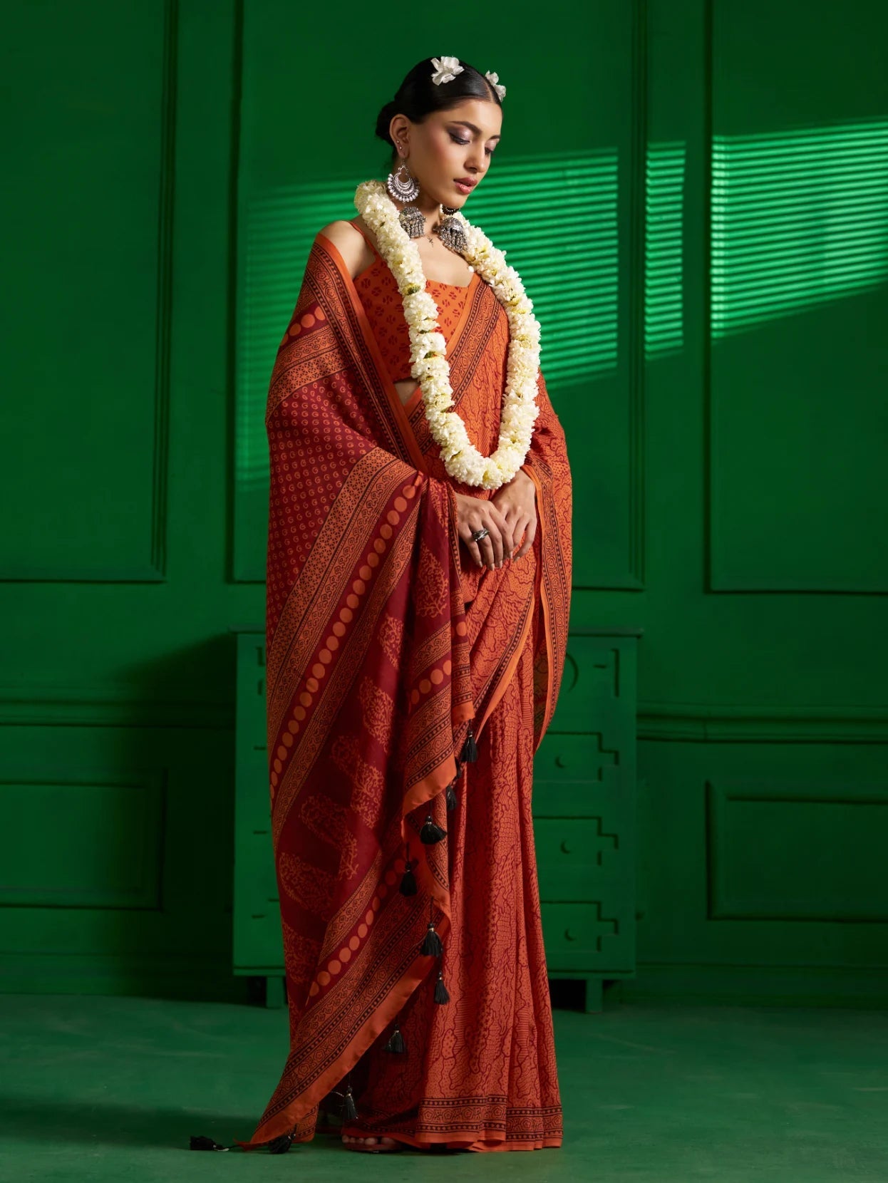 SAFFRON SOAR VISCOSE MUL BAGH PRINT SAREE