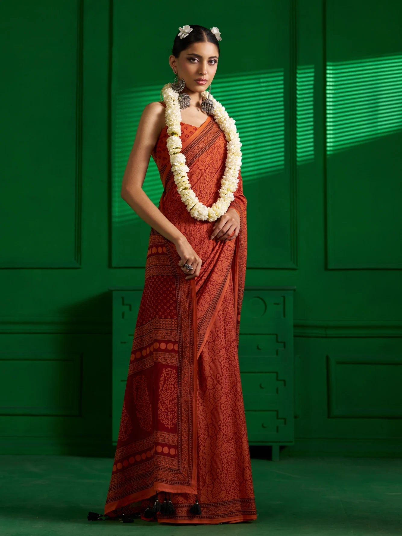 SAFFRON SOAR VISCOSE MUL BAGH PRINT SAREE