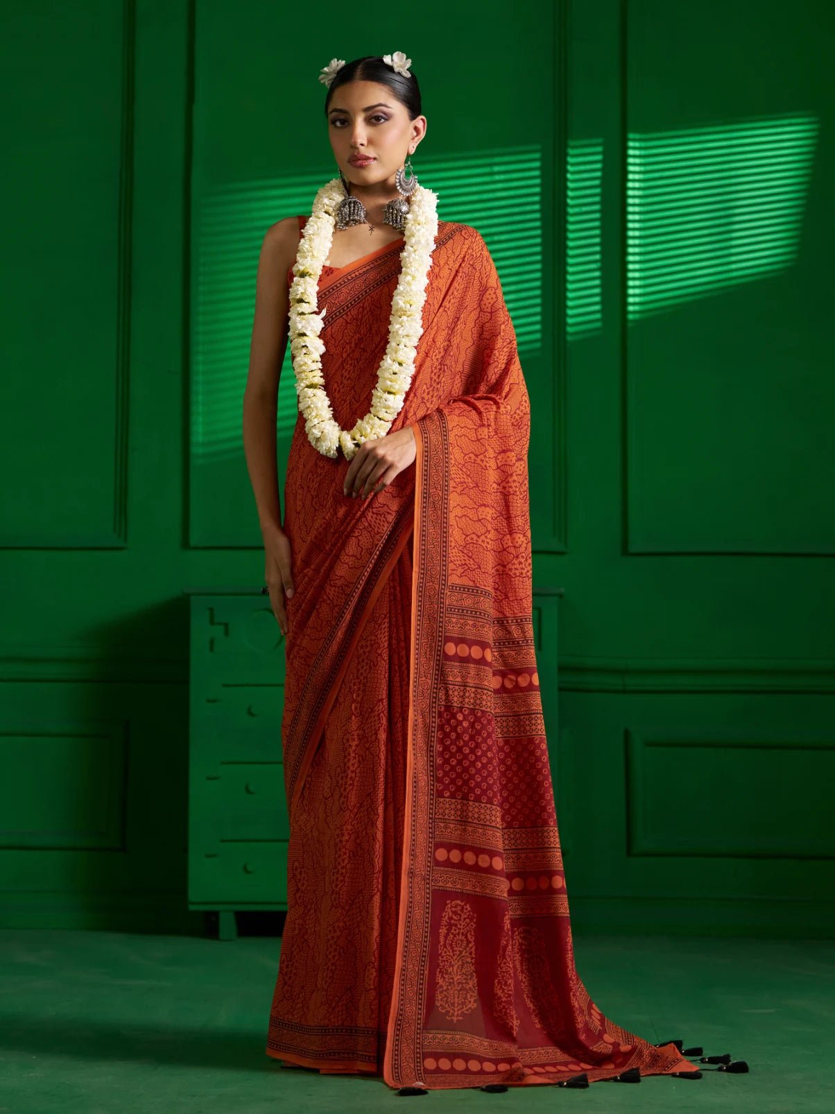 SAFFRON SOAR VISCOSE MUL BAGH PRINT SAREE