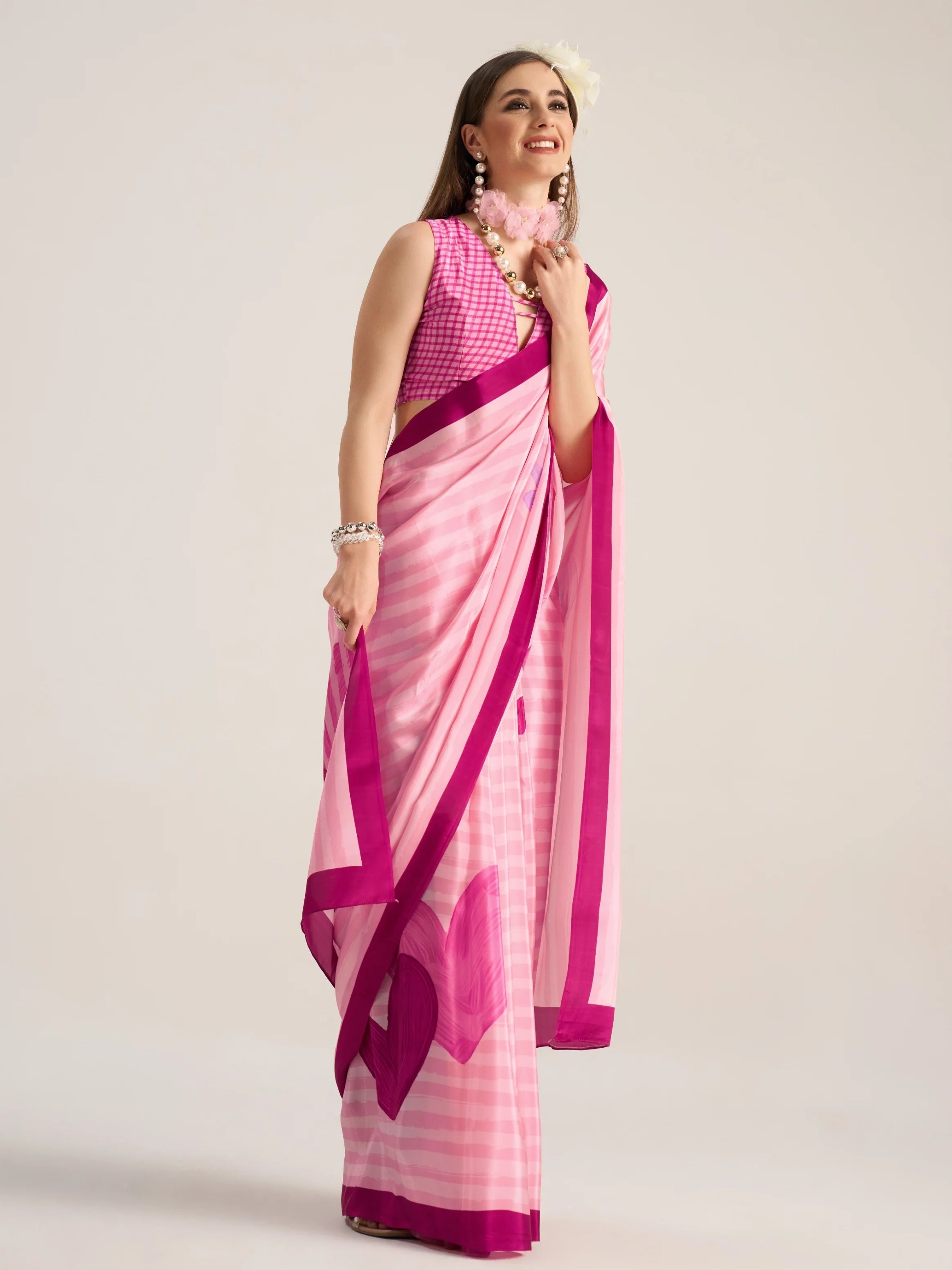 SALMON PINK NATURAL CRAPE DIGITAL PRINTED SAREE