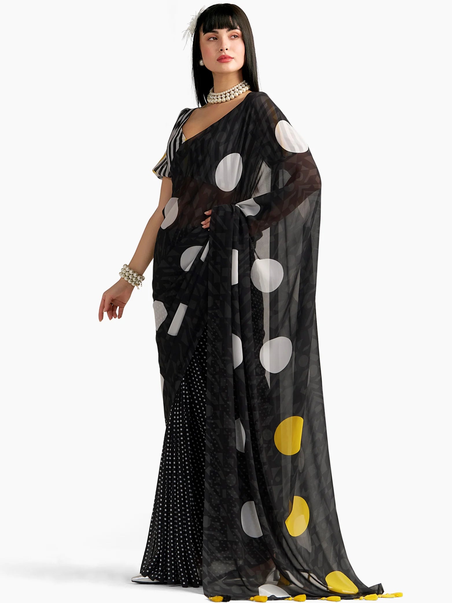 POLKA POPS DIGITAL PRINTED GEORGETTE SAREE WITH BLOUSE