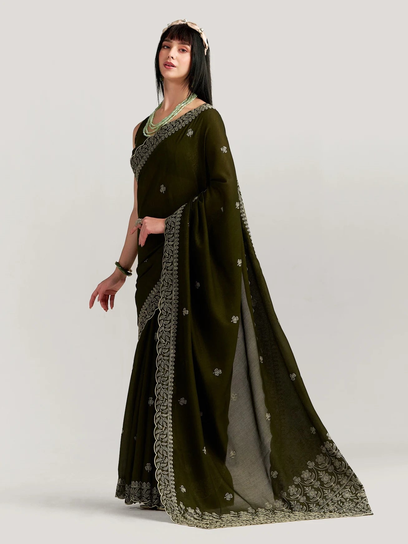 TITANIUM FLOWER EMBROIDERY SAREE WITH BLOUSE