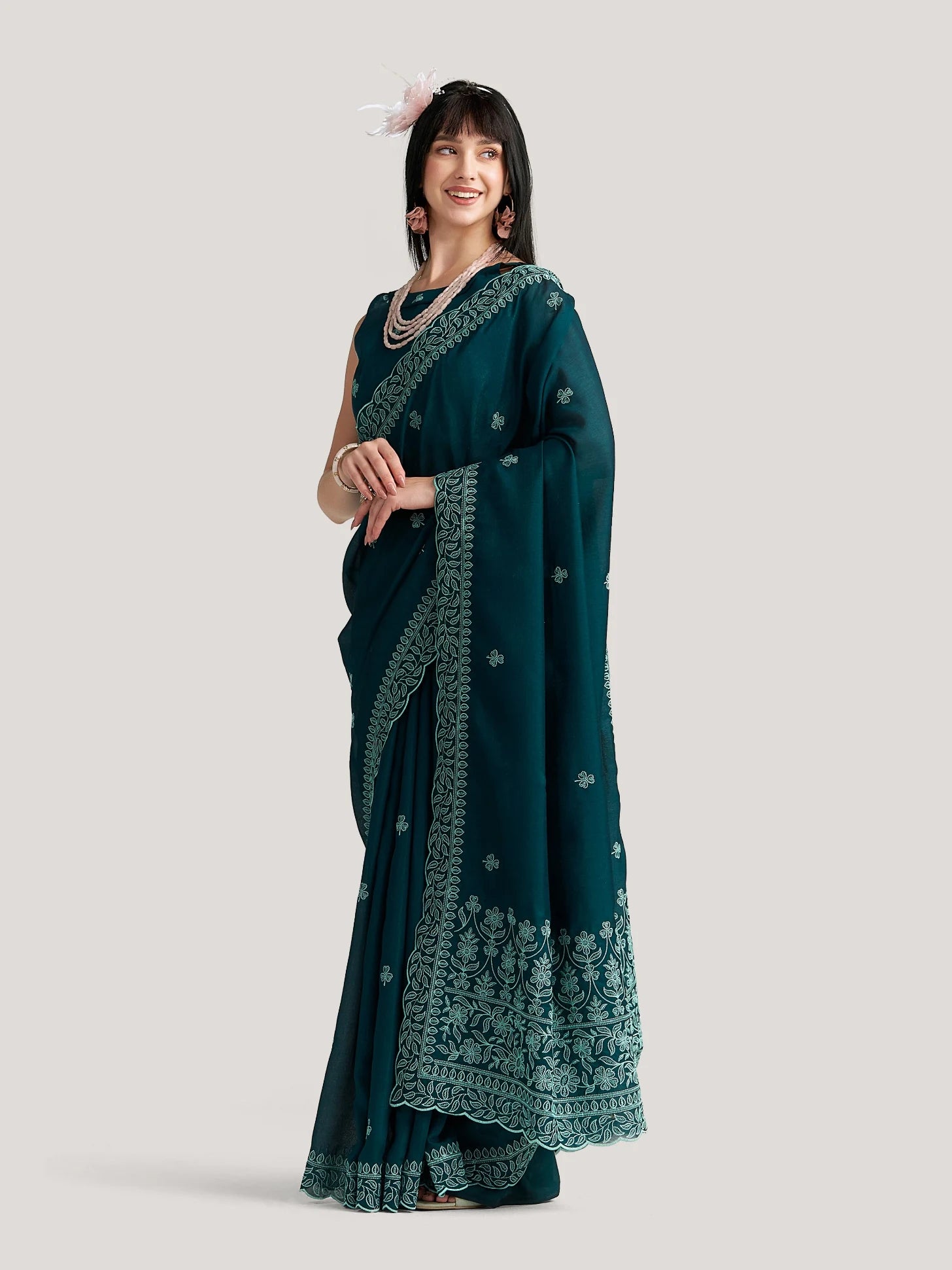 TITANIUM FLOWER EMBROIDERY SAREE WITH BLOUSE