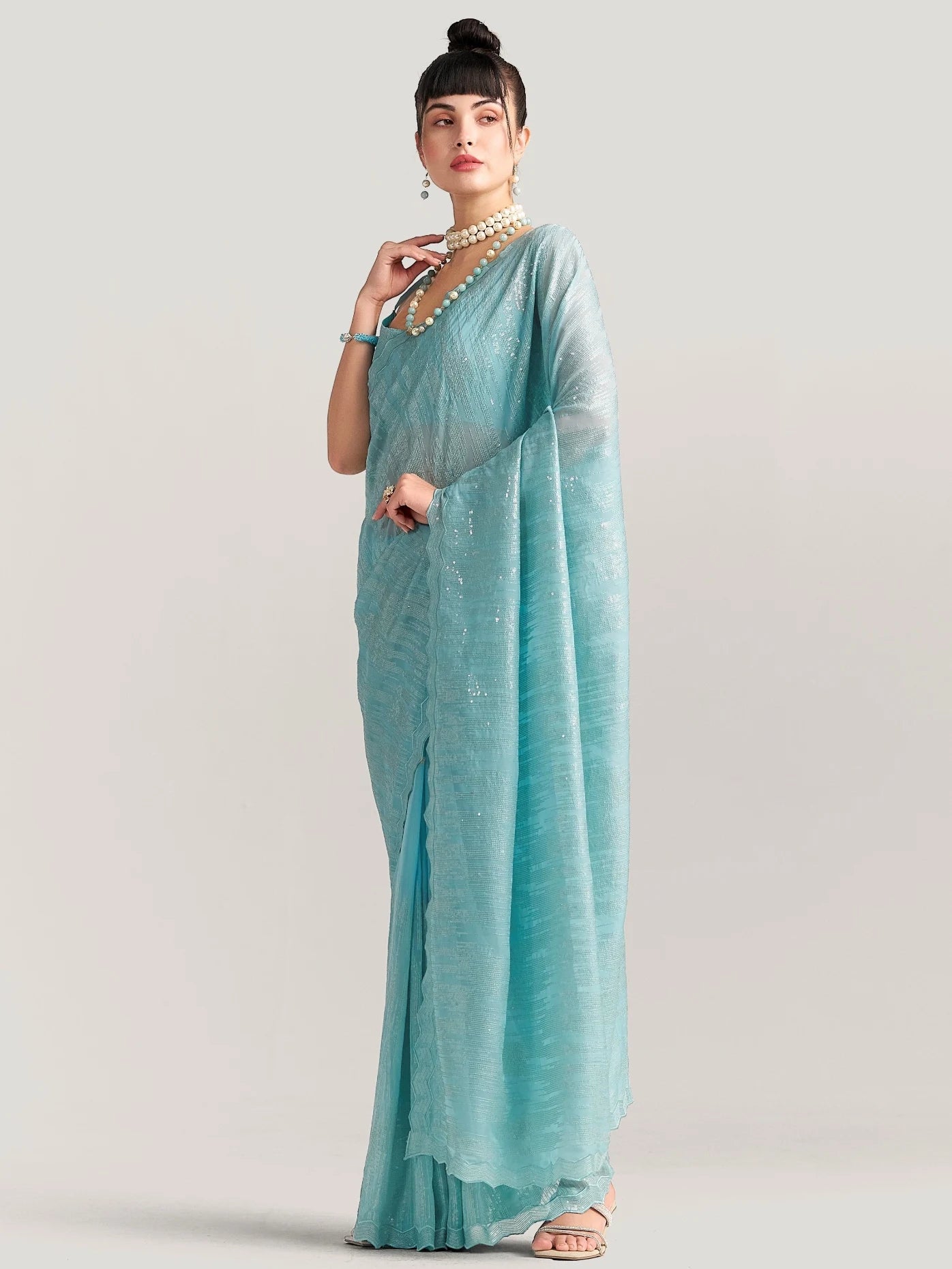 FEEZY MILKY FLEX EMBROIDERY SAREE WITH BLOUSE