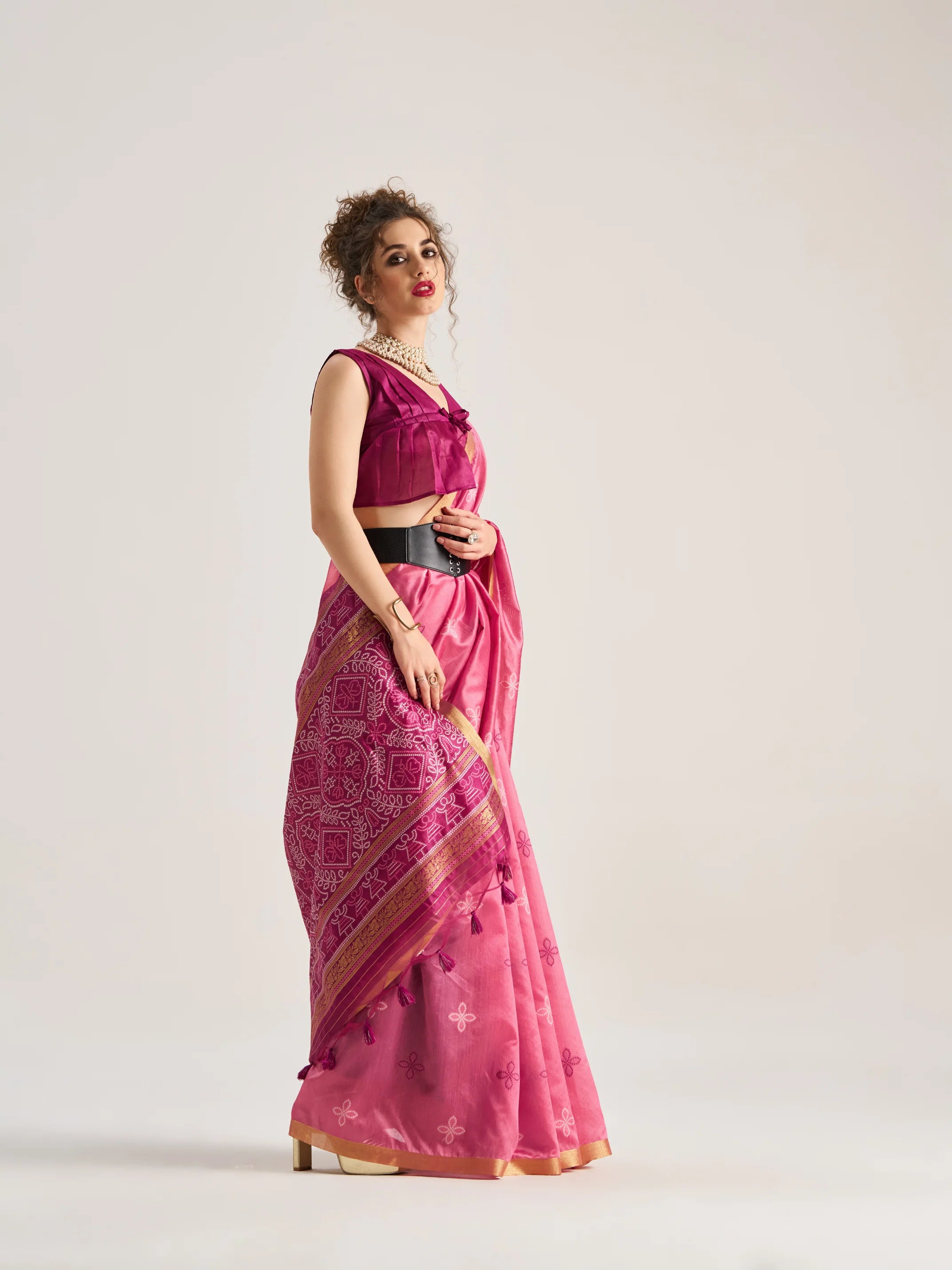 ART SILK BANDHEJ SAREE WITH BLOUSE