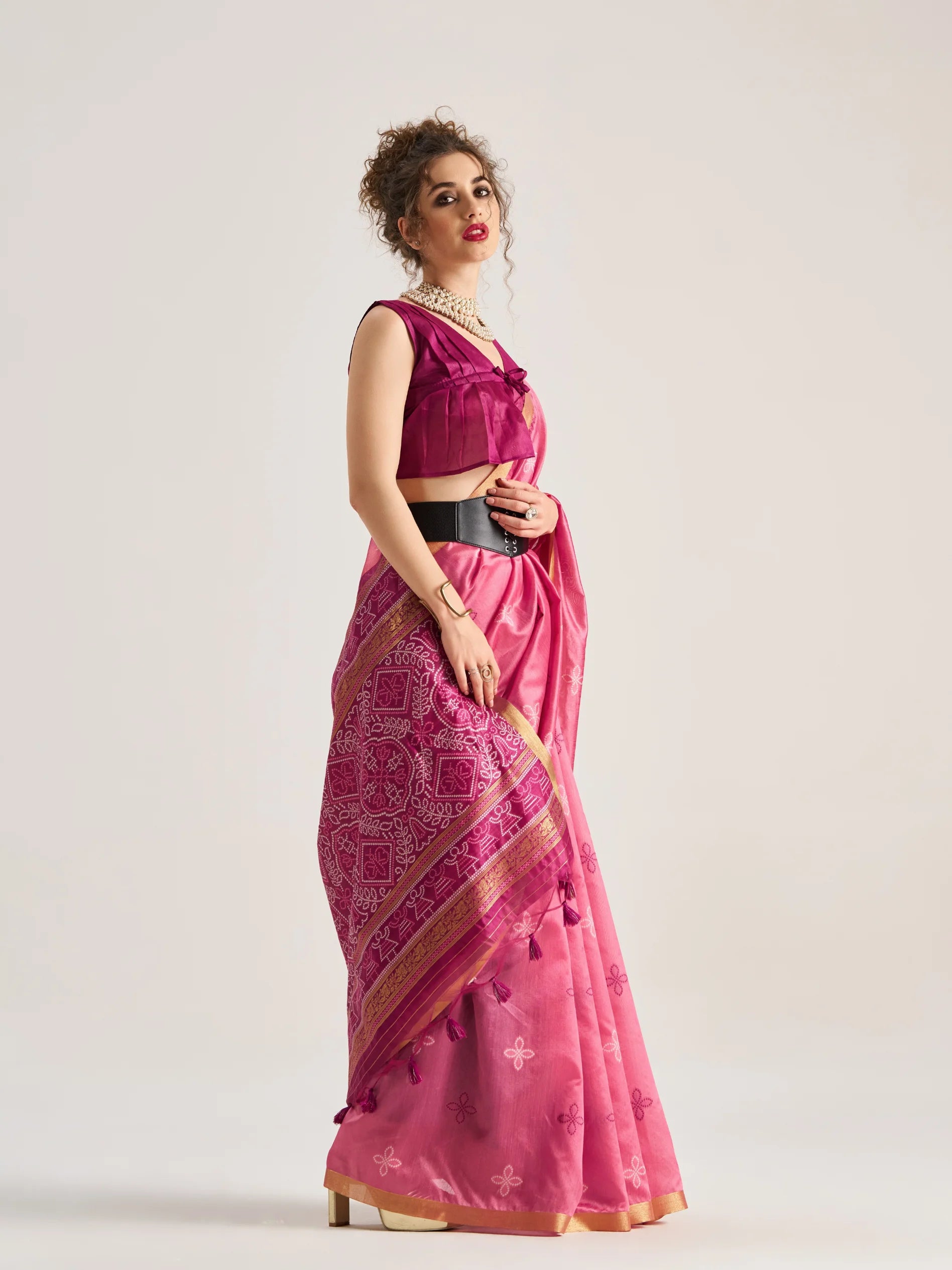 ART SILK BANDHEJ SAREE WITH BLOUSE