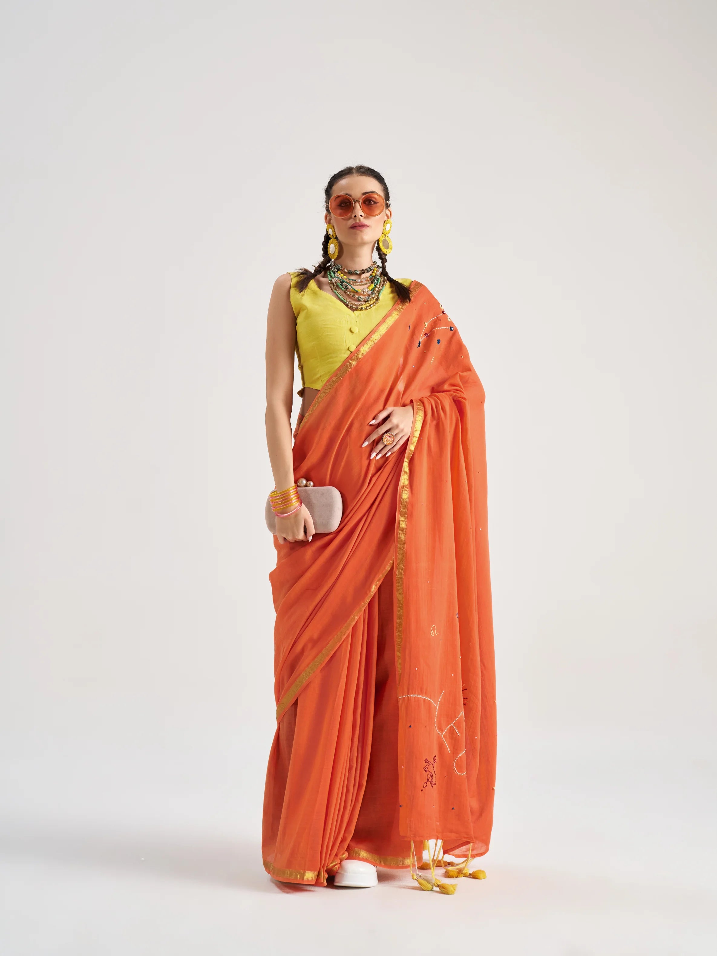 VISCOSE MUL LEO HAND EMBROIDERED SAREE WITH BLOUSE