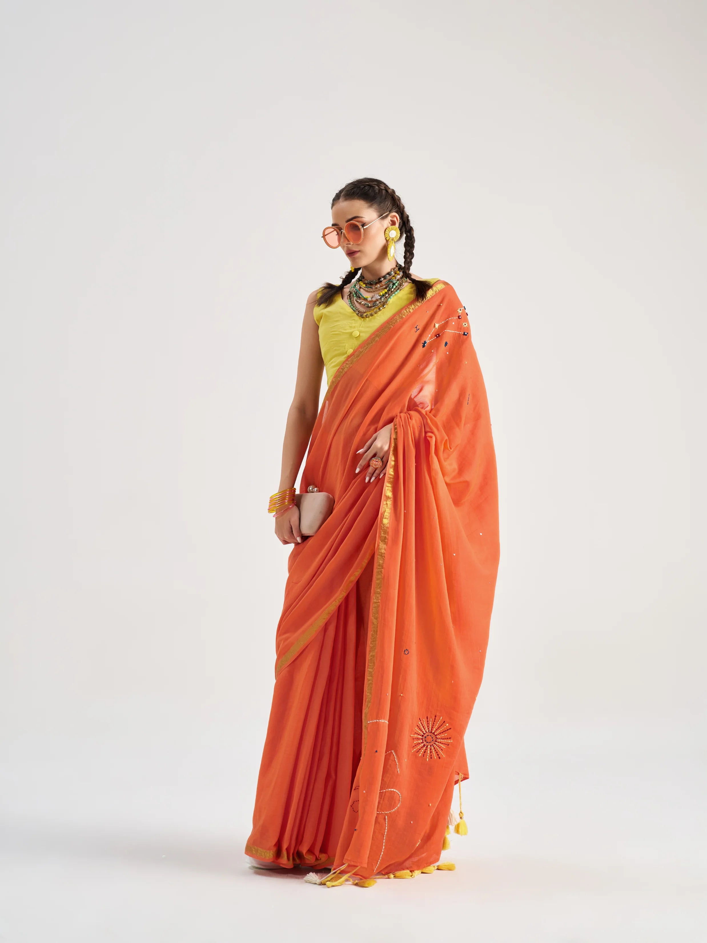 VISCOSE MUL LEO HAND EMBROIDERED SAREE WITH BLOUSE