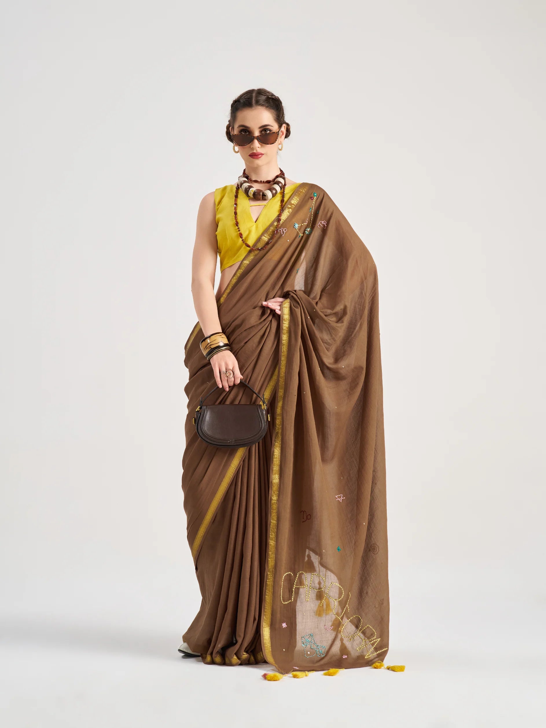 VISCOSE MUL CAPRICORN HAND EMBROIDERED SAREE WITH BLOUSE