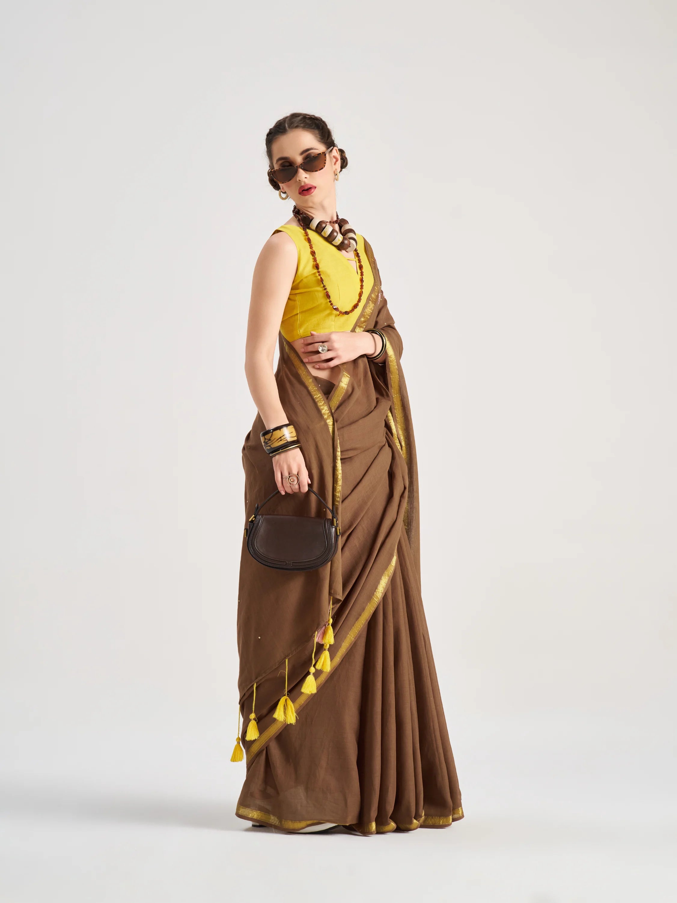 VISCOSE MUL CAPRICORN HAND EMBROIDERED SAREE WITH BLOUSE