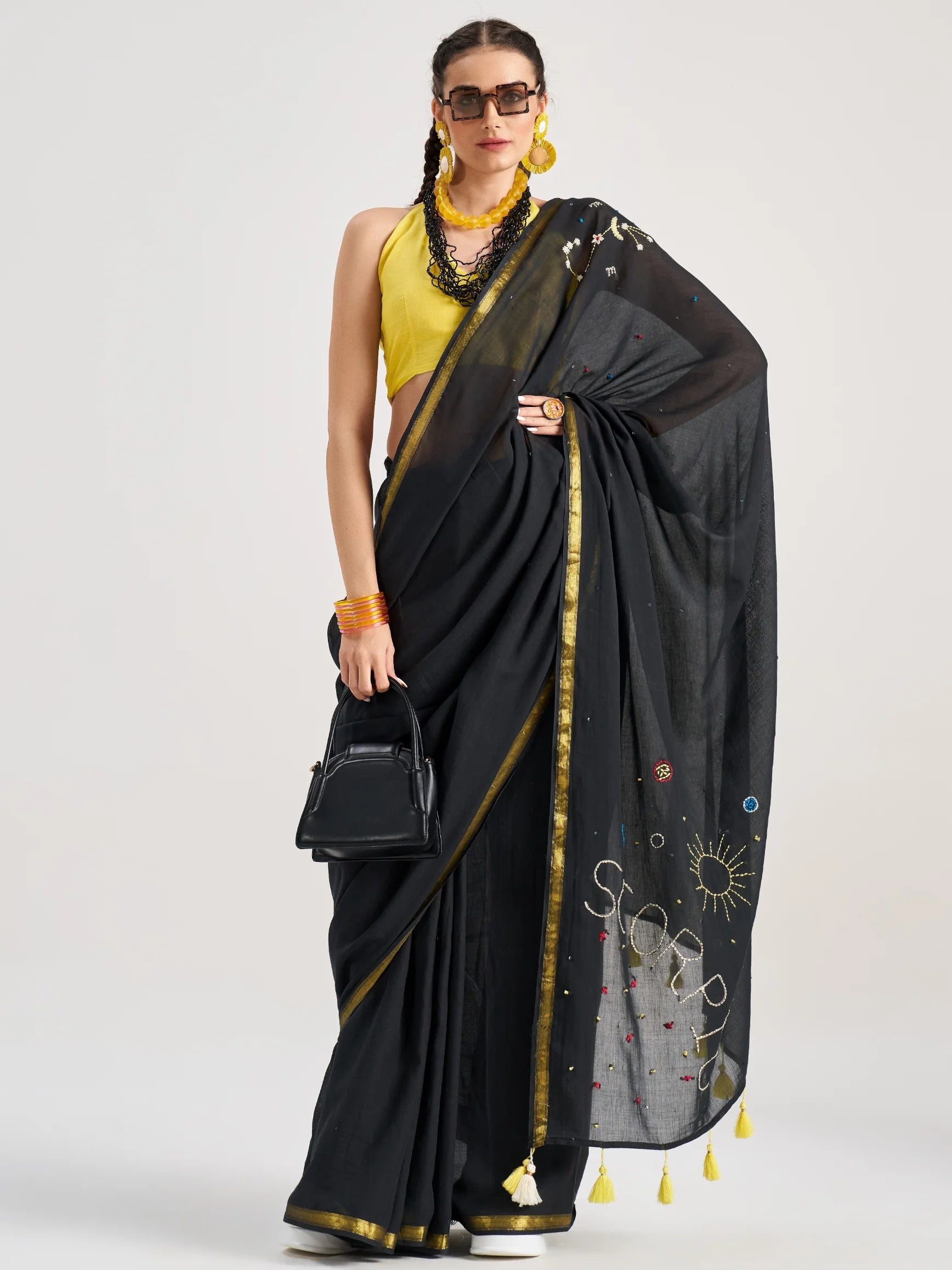 VISCOSE MUL SCORPIO HAND EMBROIDERED SAREE WITH BLOUSE