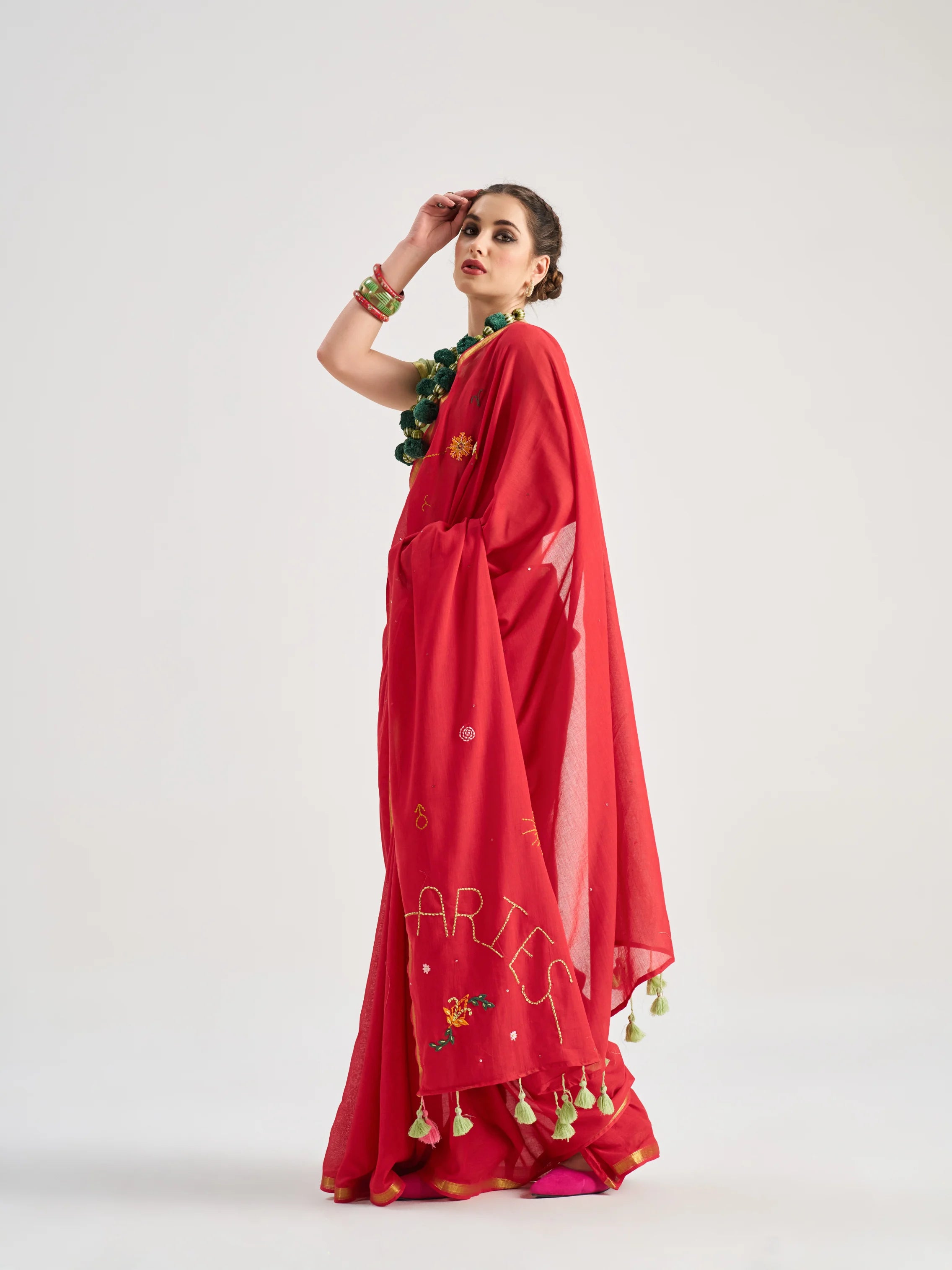 VISCOSE MUL ARIES HAND EMBROIDERED SAREE WITH BLOUSE