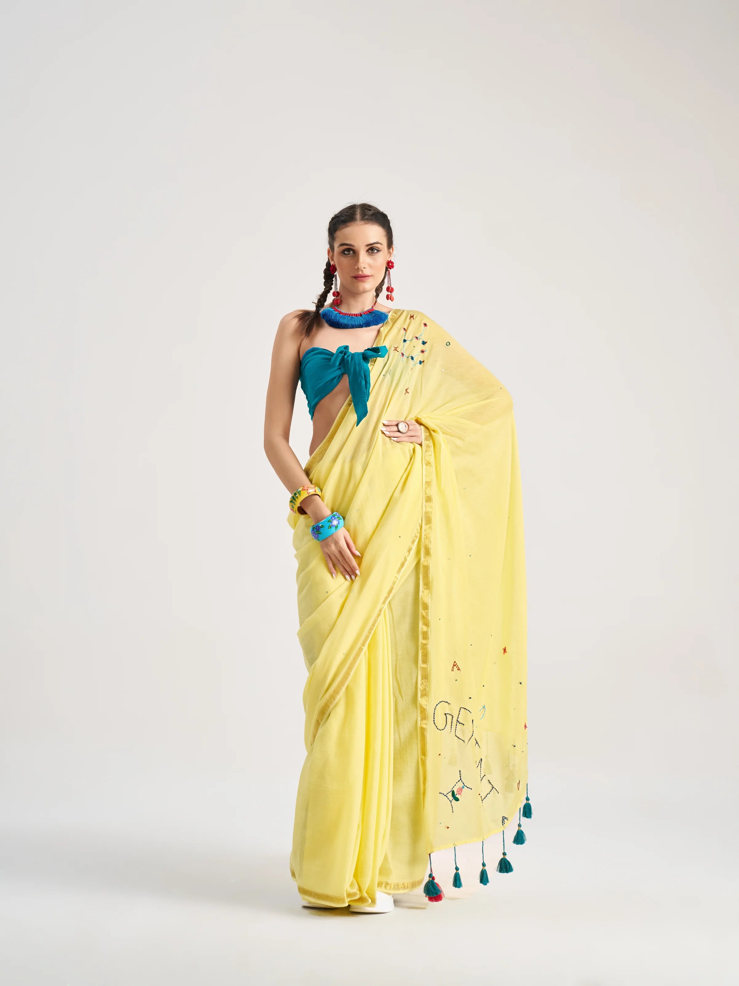 VISCOSE MUL GEMINI HAND EMBROIDERED SAREE WITH BLOUSE