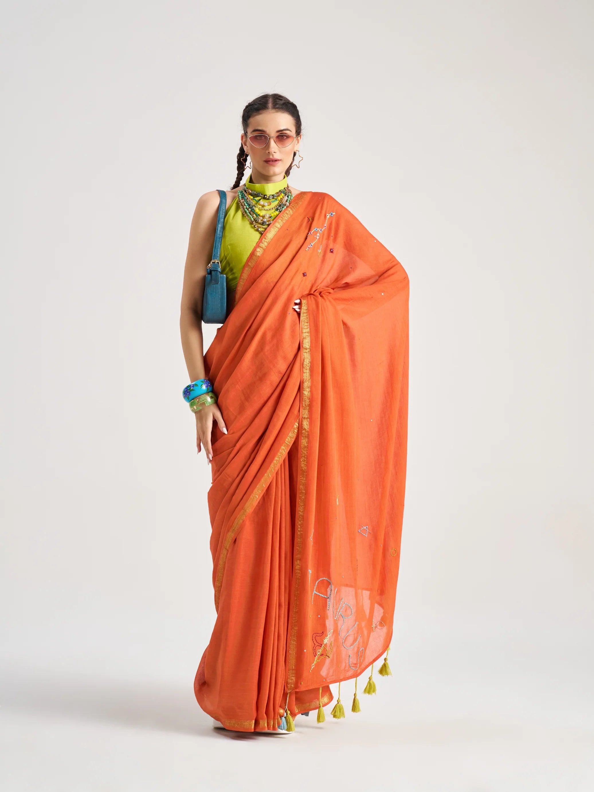 VISCOSE MUL TAURUS HAND EMBROIDERED SAREE WITH BLOUSE