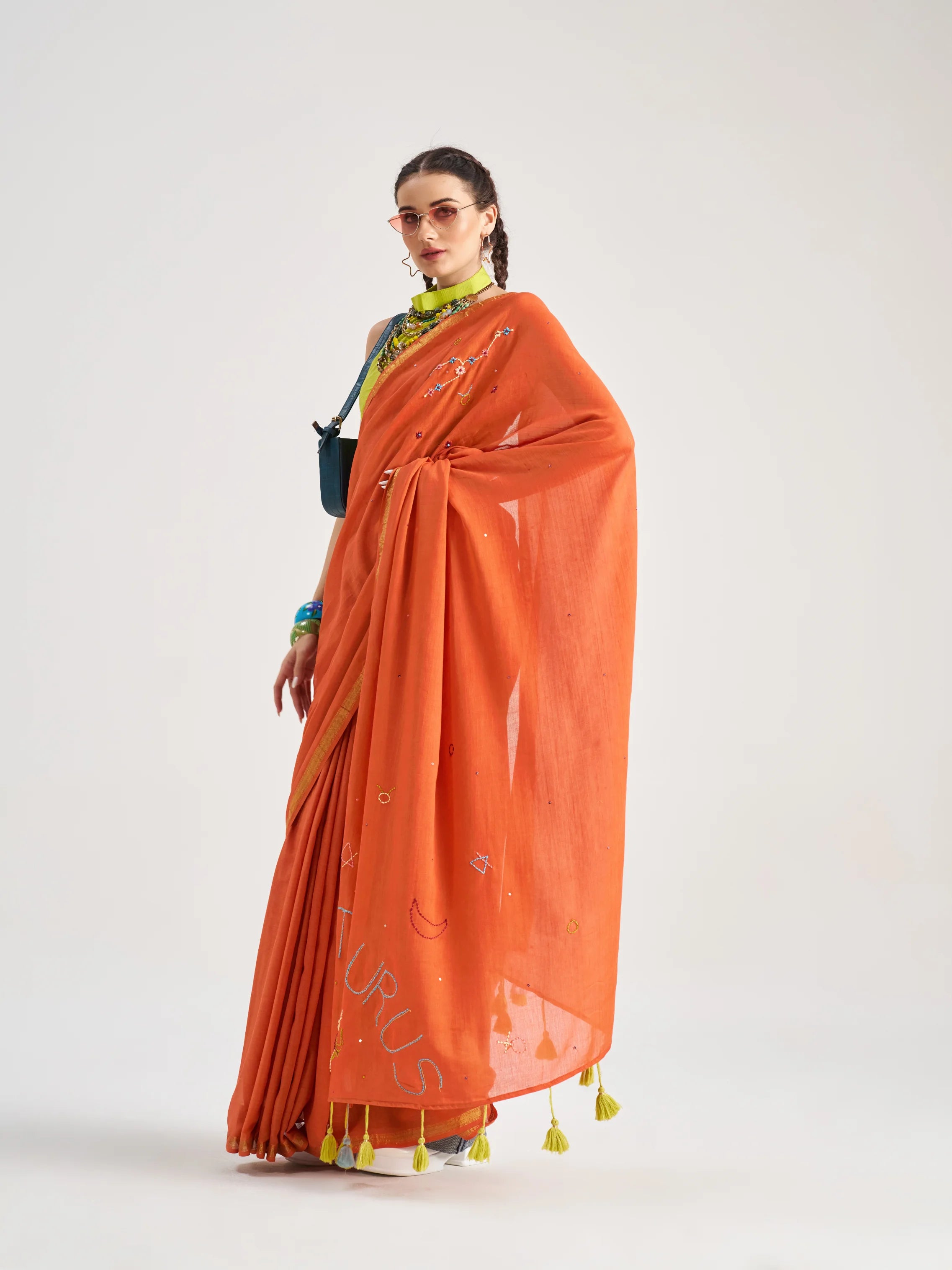 VISCOSE MUL TAURUS HAND EMBROIDERED SAREE WITH BLOUSE